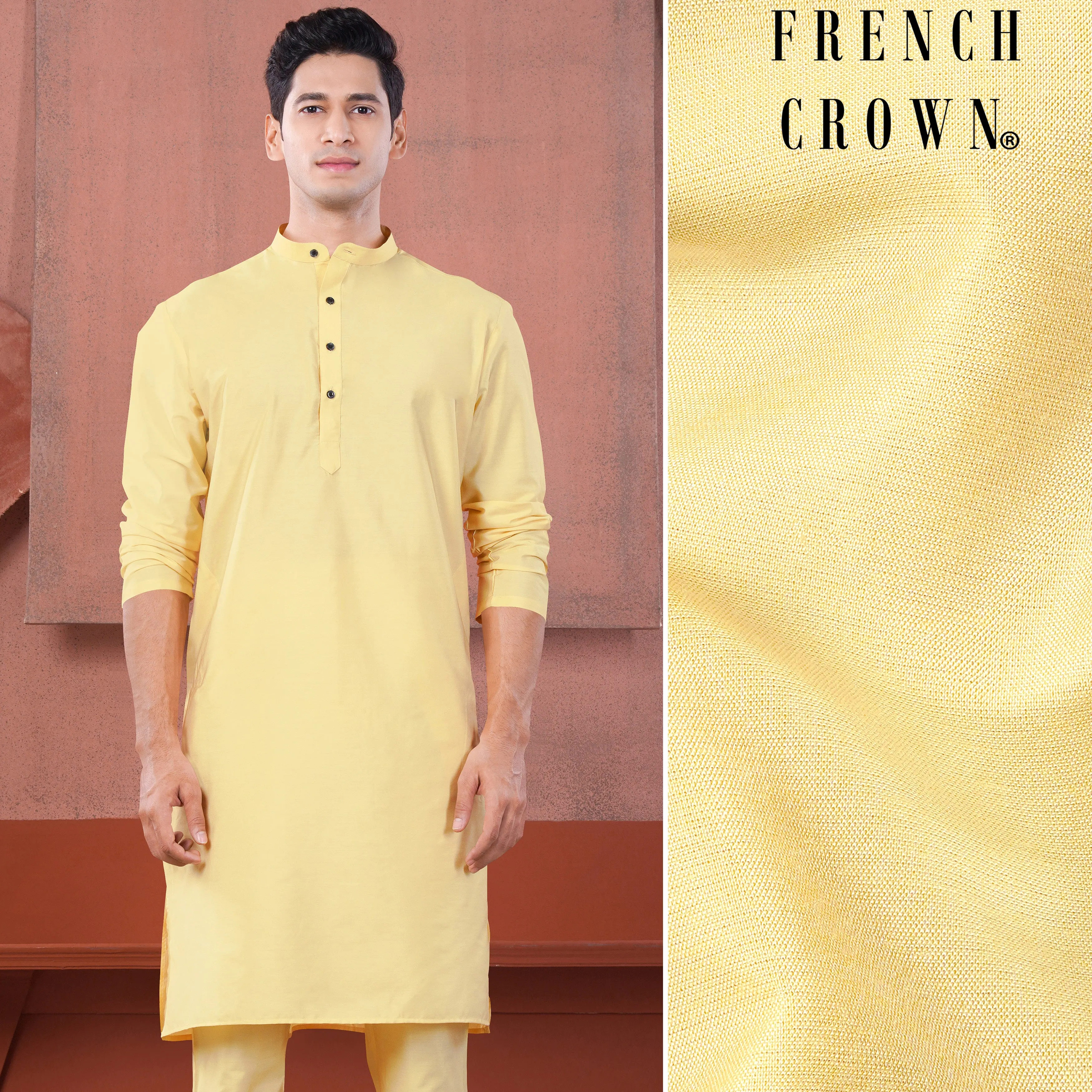 Hampton Yellow Subtle Sheen Viscose Kurta sold by French Crown