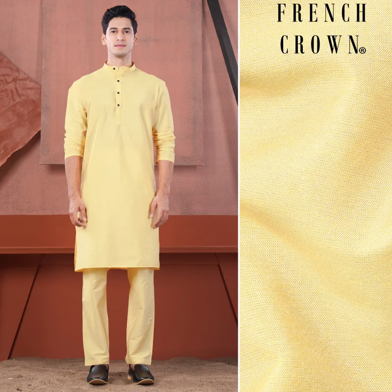 Hampton Yellow Subtle Sheen Viscose Kurta Set sold by French Crown