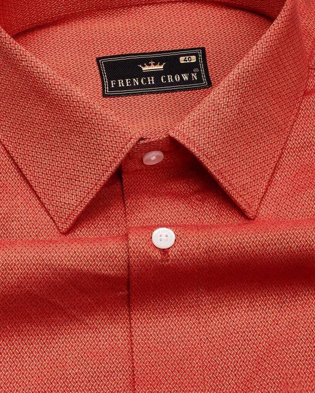 Mahogany Orange Dobby Textured Premium Giza Cotton Shirt sold by French Crown