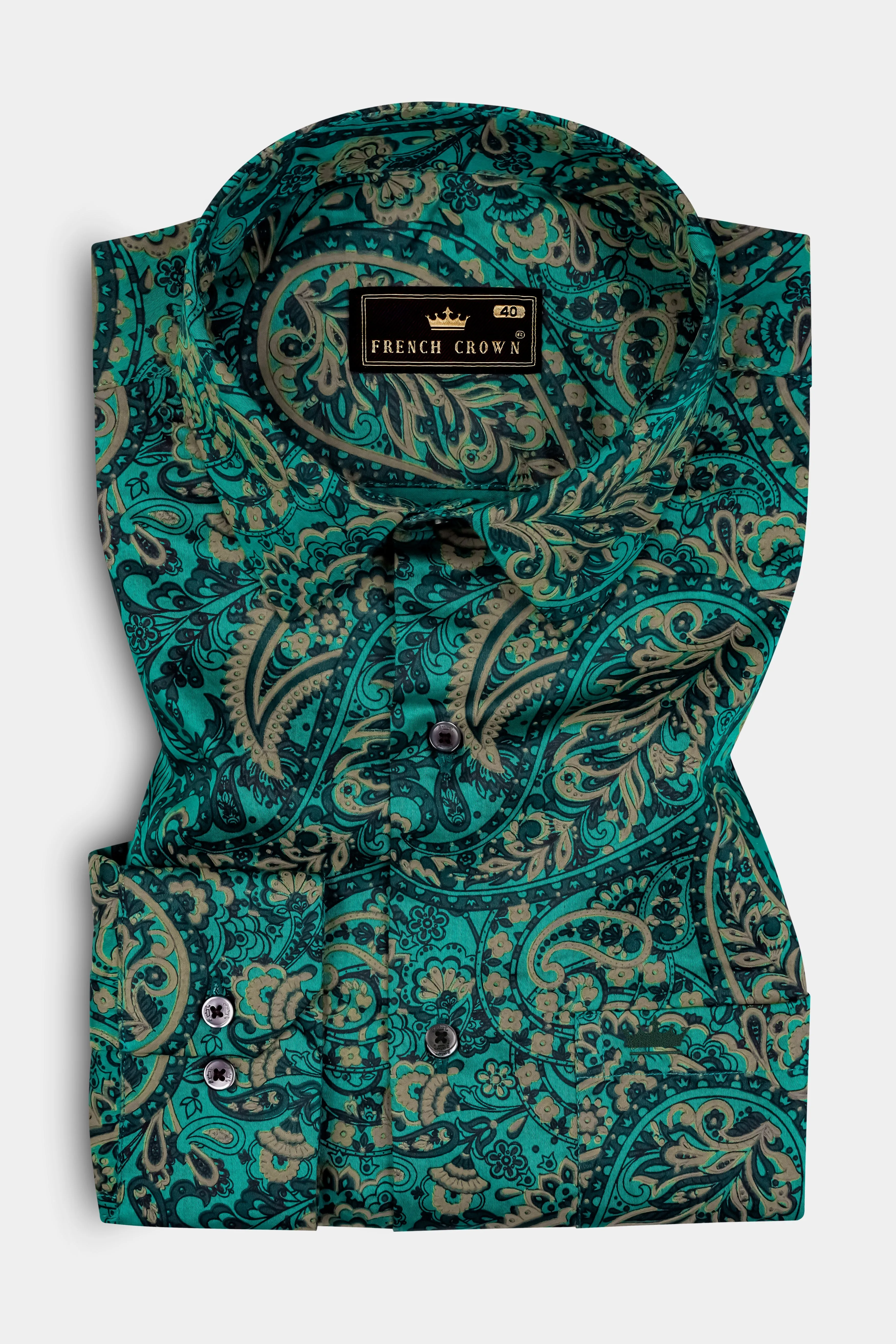 Teal Green with Deep Sea Green Ethnic Motifs Printed Super Soft Premium Cotton Shirt sold by French Crown product image thumbnail 3