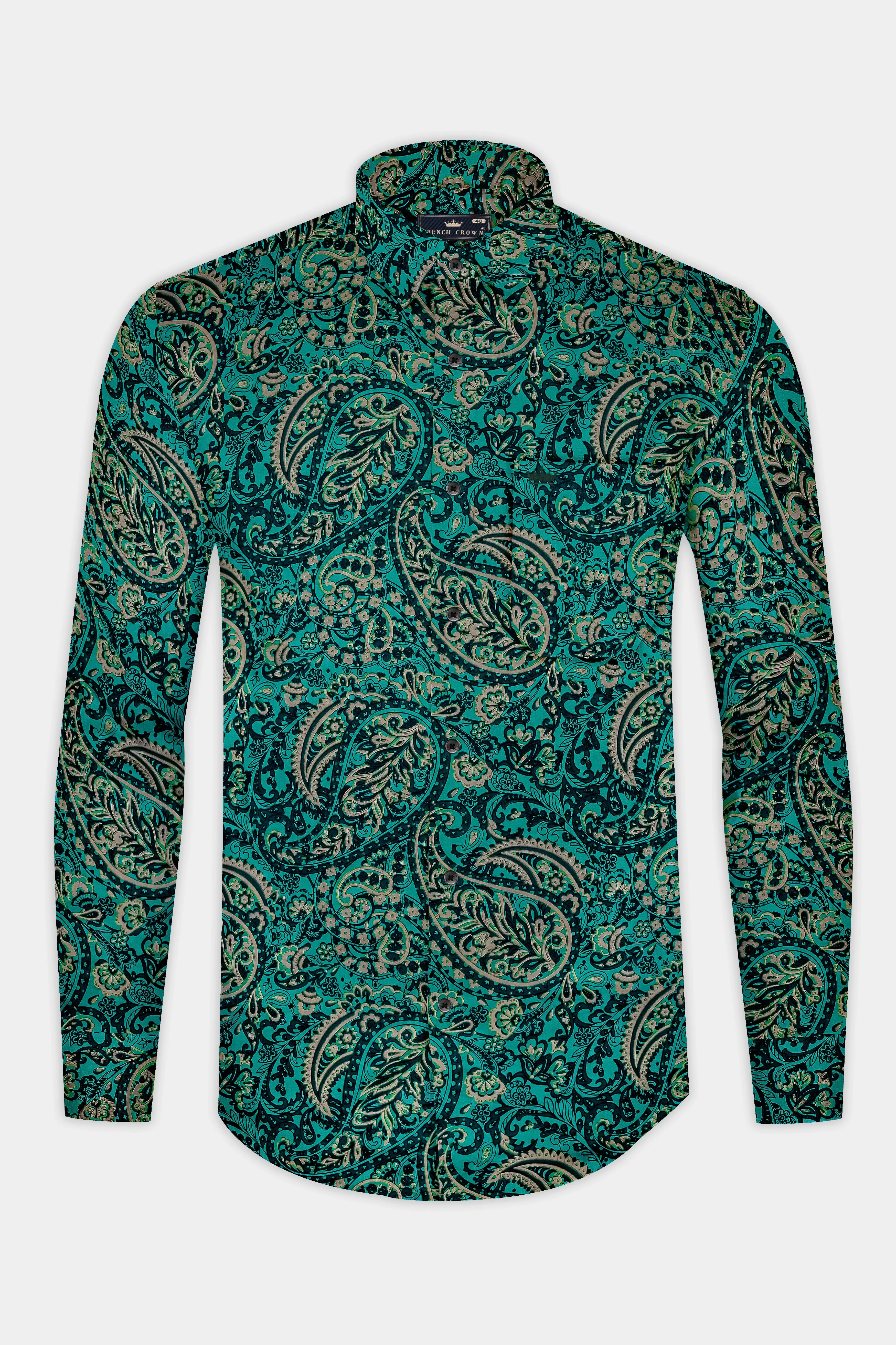 Teal Green with Deep Sea Green Ethnic Motifs Printed Super Soft Premium Cotton Shirt sold by French Crown product image thumbnail 4