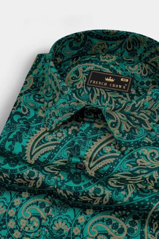 Teal Green with Deep Sea Green Ethnic Motifs Printed Super Soft Premium Cotton Shirt sold by French Crown