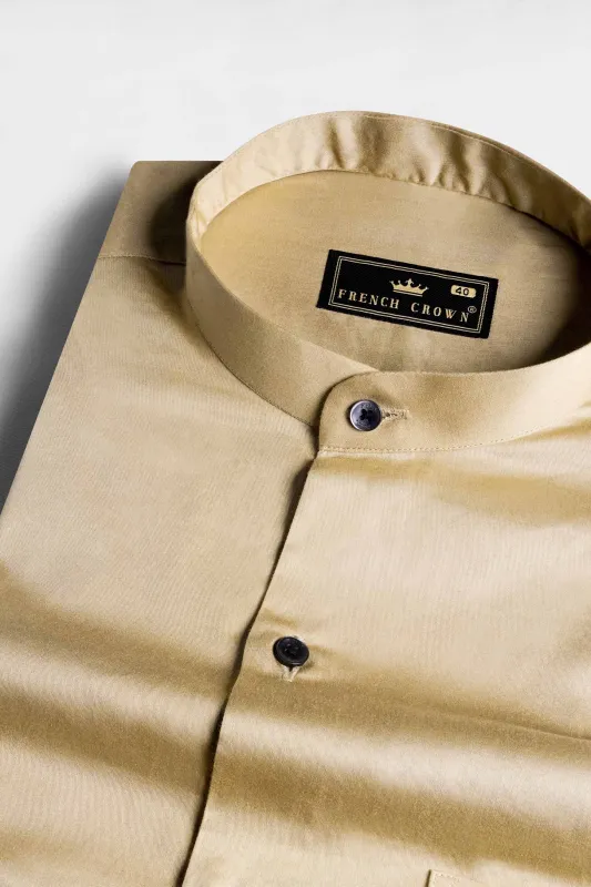 Akaroa Brown Subtle Sheen Super Soft Premium Cotton Mandarin Shirt sold by French Crown
