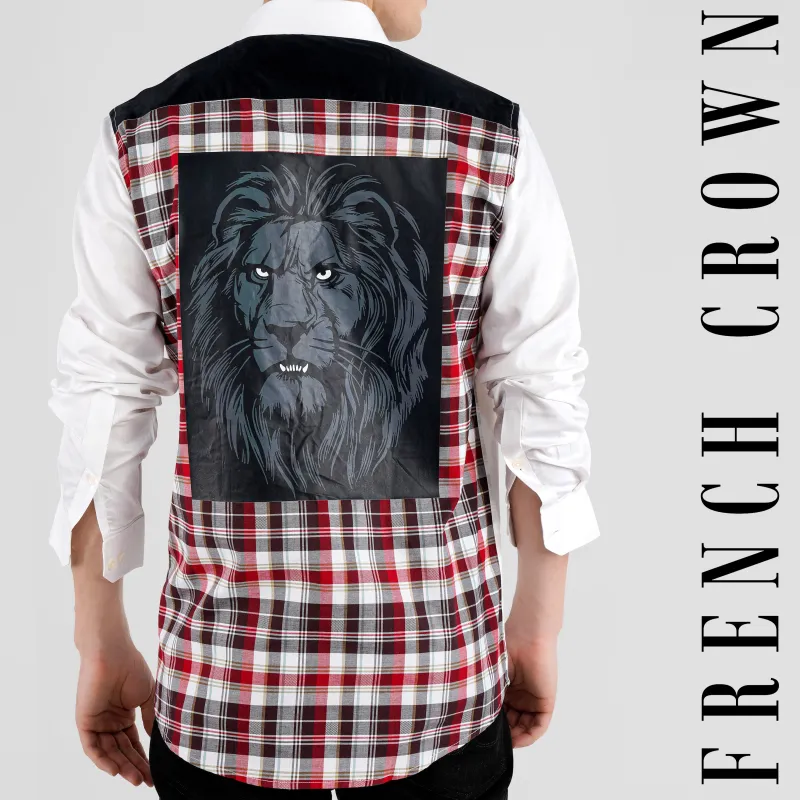 Bright White and Persian Plum Red Checkered with Funky Printed Super Soft Premium Cotton Designer Shirt sold by French Crown