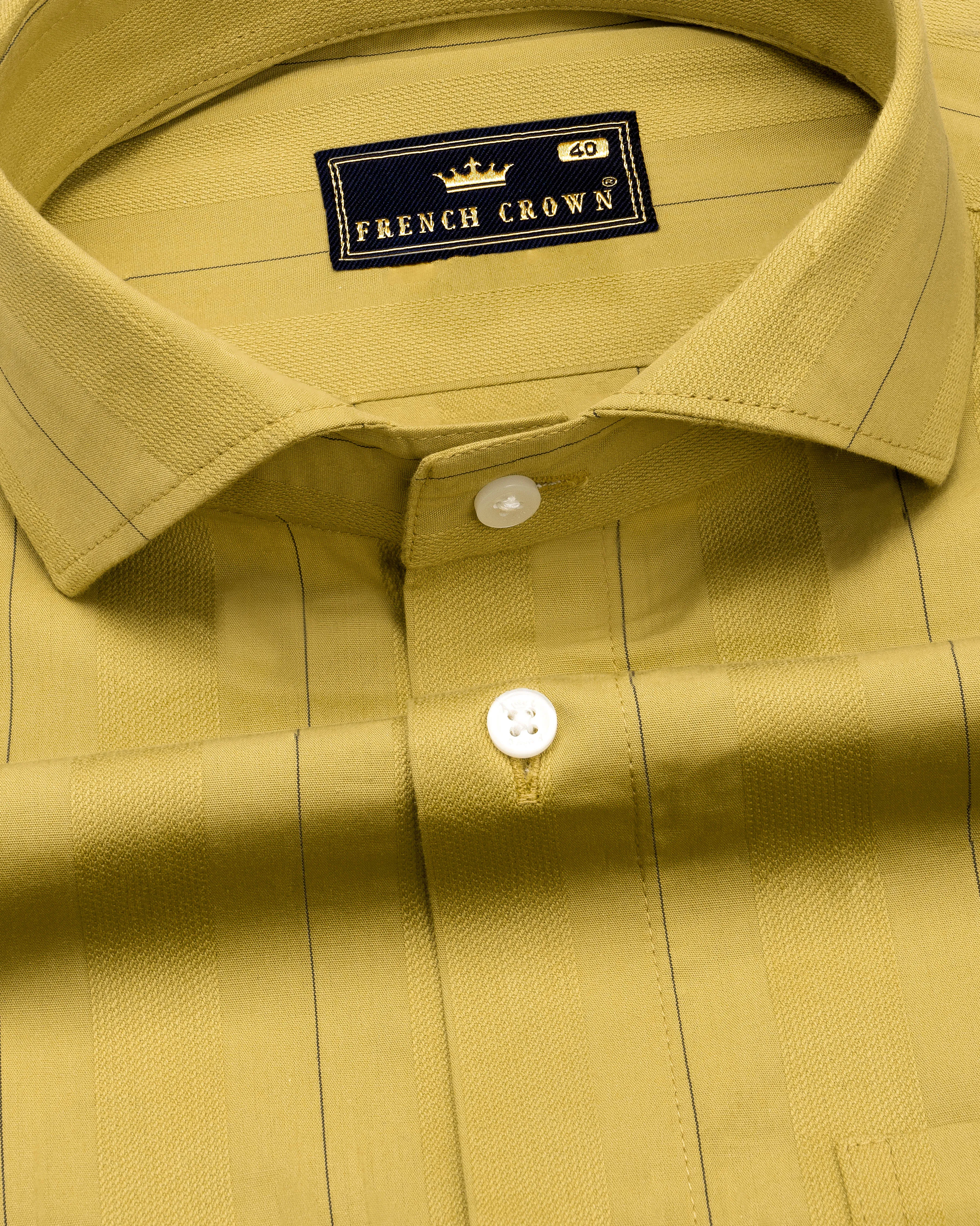 Husk Yellow Striped Dobby Textured Premium Giza Cotton Shirt sold by French Crown