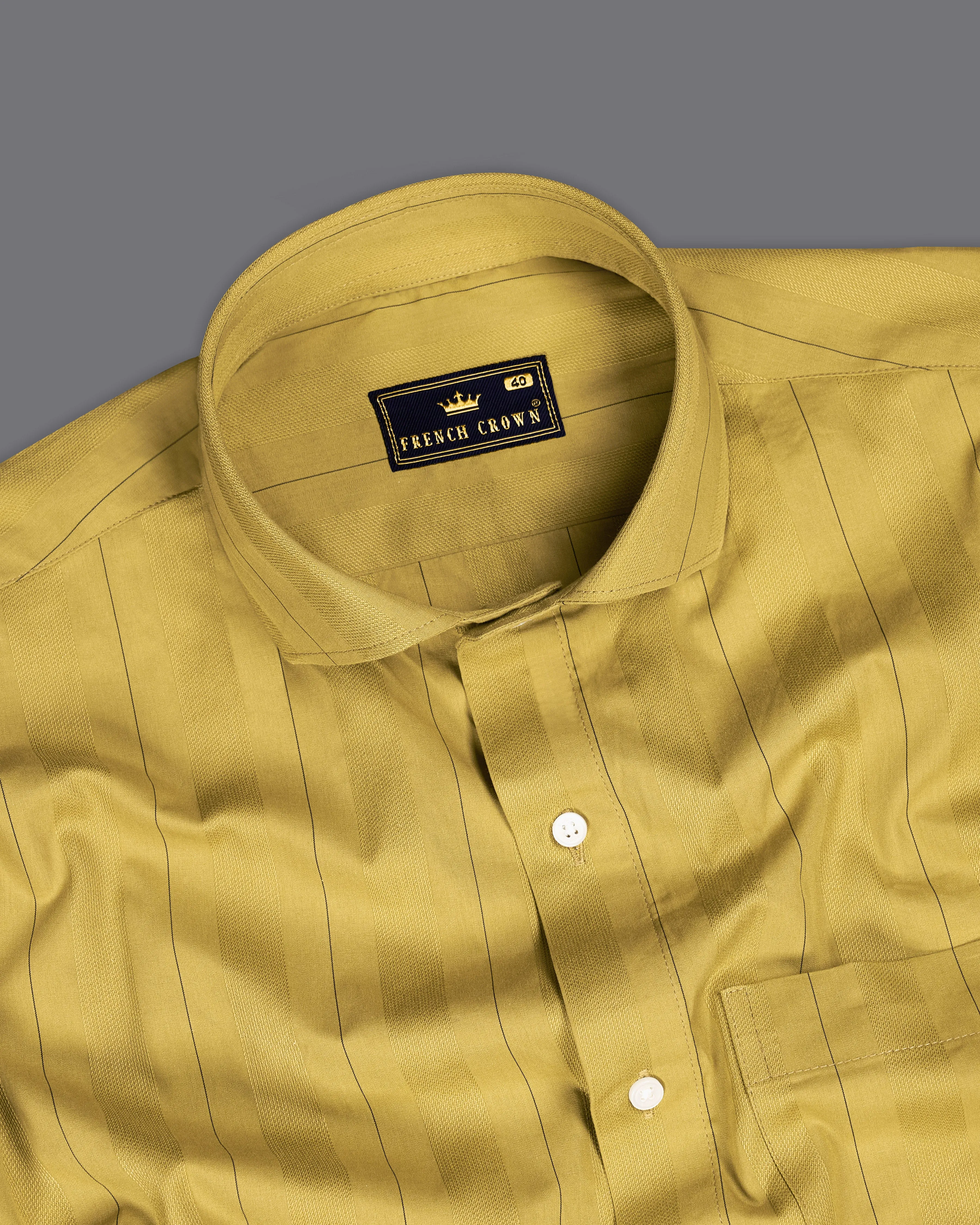 Husk Yellow Striped Dobby Textured Premium Giza Cotton Shirt sold by French Crown product image thumbnail 4