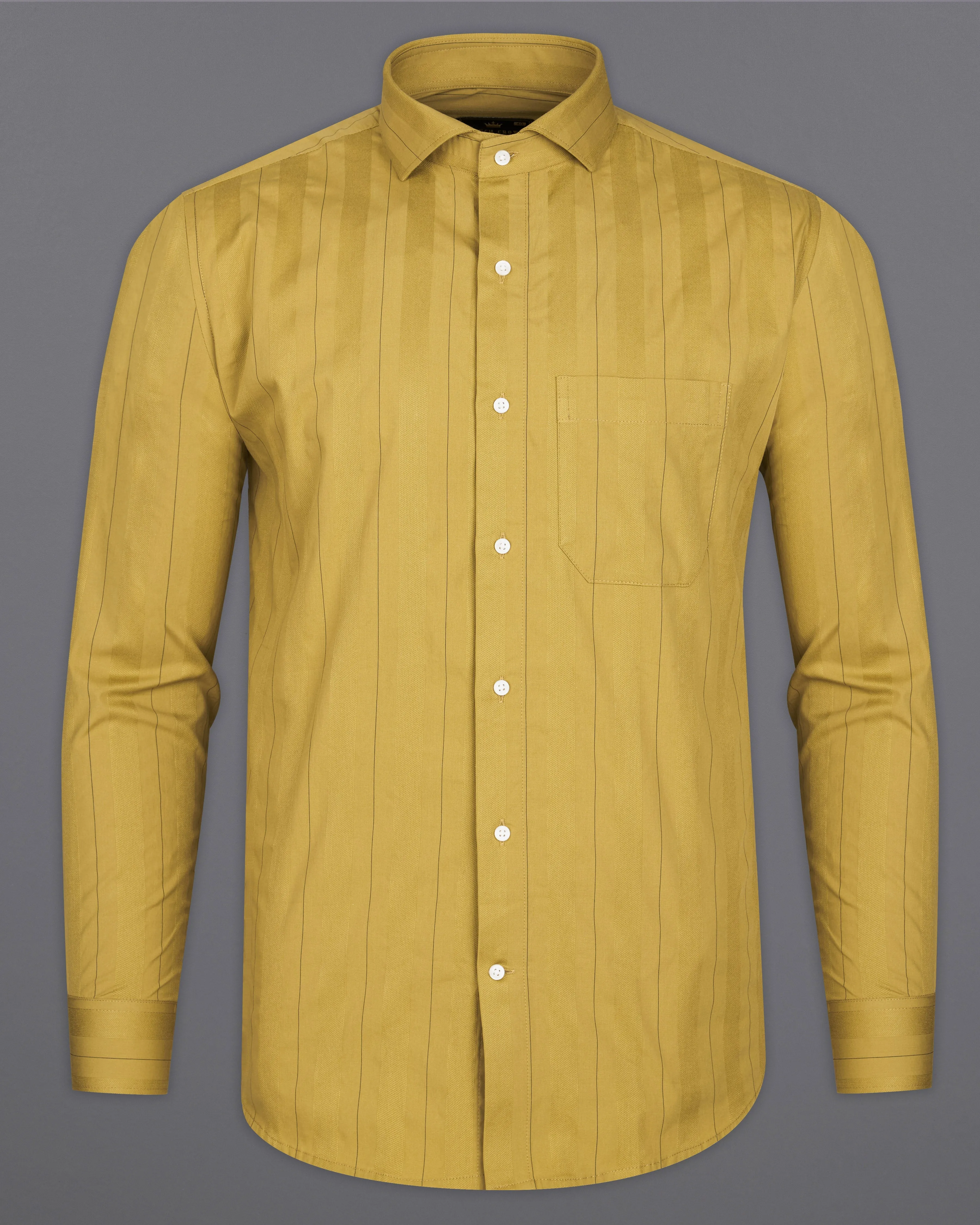 Husk Yellow Striped Dobby Textured Premium Giza Cotton Shirt sold by French Crown product image thumbnail 5