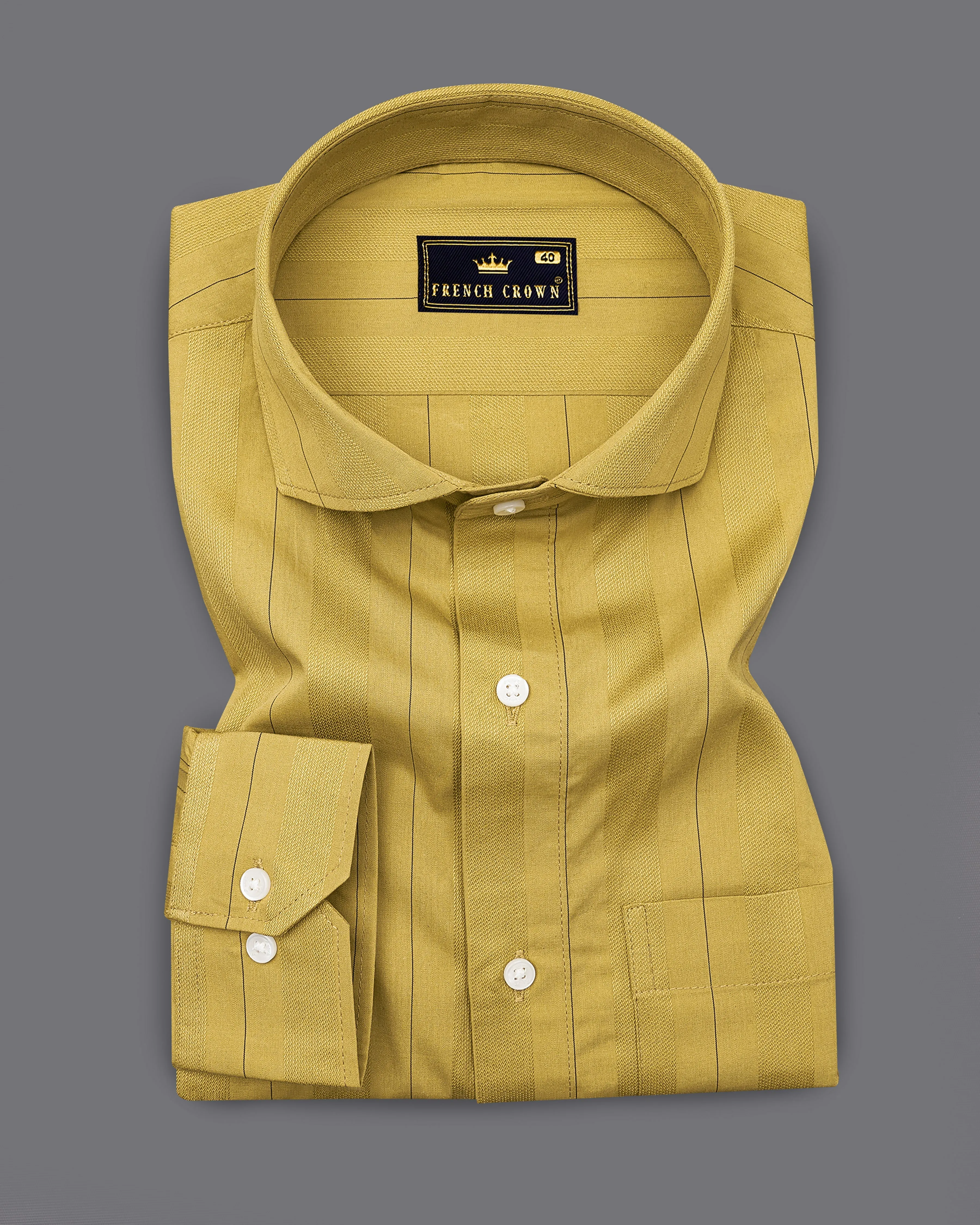 Husk Yellow Striped Dobby Textured Premium Giza Cotton Shirt sold by French Crown product image thumbnail 3