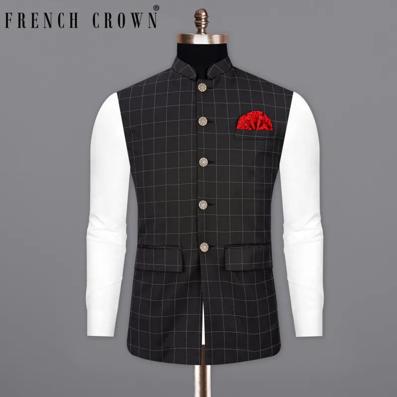 Jade Black Plaid Nehru Jacket sold by French Crown
