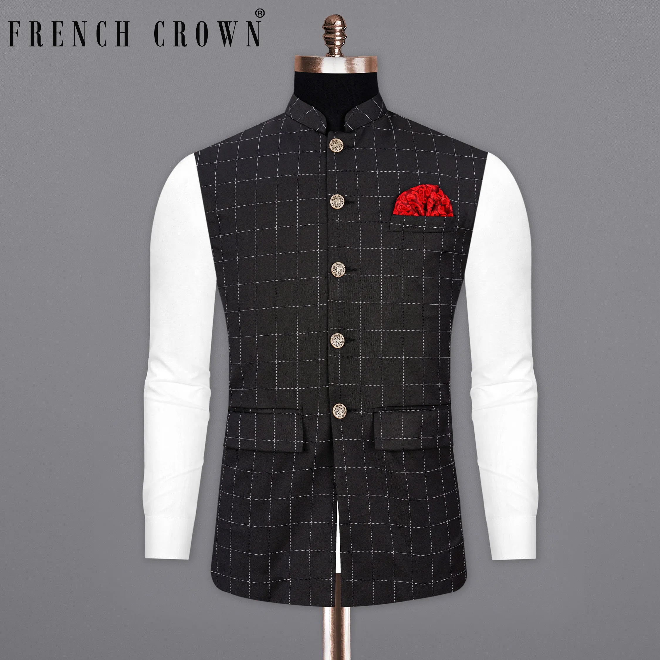 Jade Black Plaid Nehru Jacket sold by French Crown