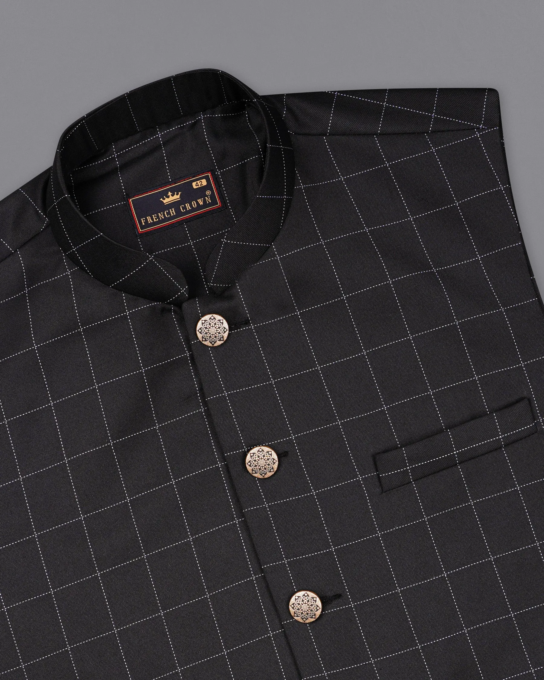 Jade Black Plaid Nehru Jacket sold by French Crown product image thumbnail 4