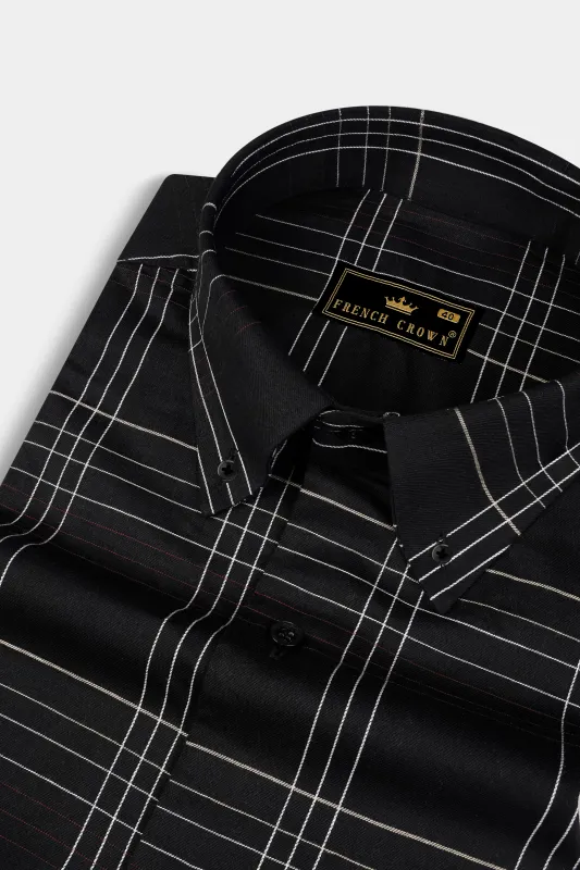 Jade Black Plaid Dobby Textured Premium Cotton Shirt sold by French Crown
