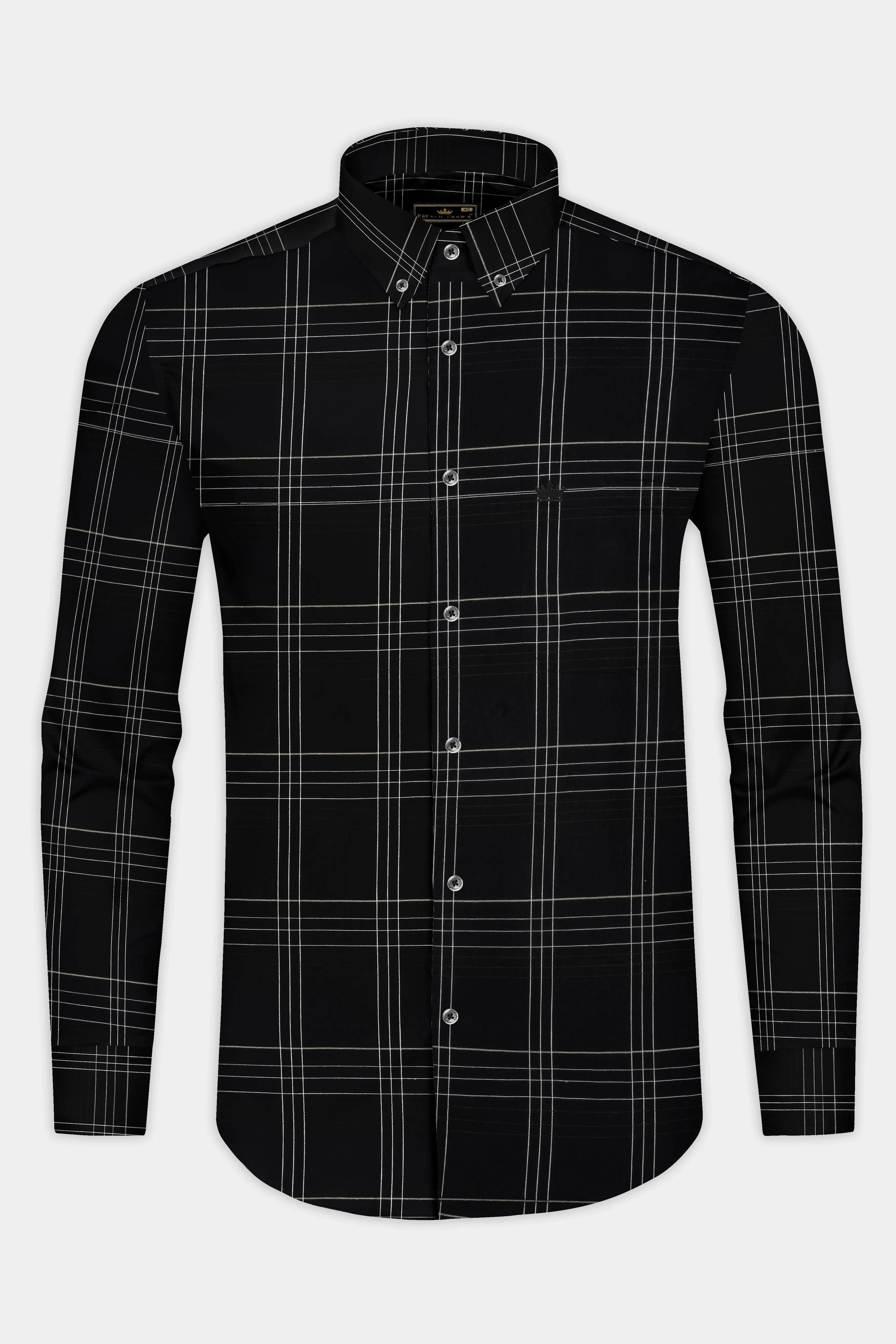 Jade Black Plaid Dobby Textured Premium Cotton Shirt sold by French Crown product image thumbnail 4