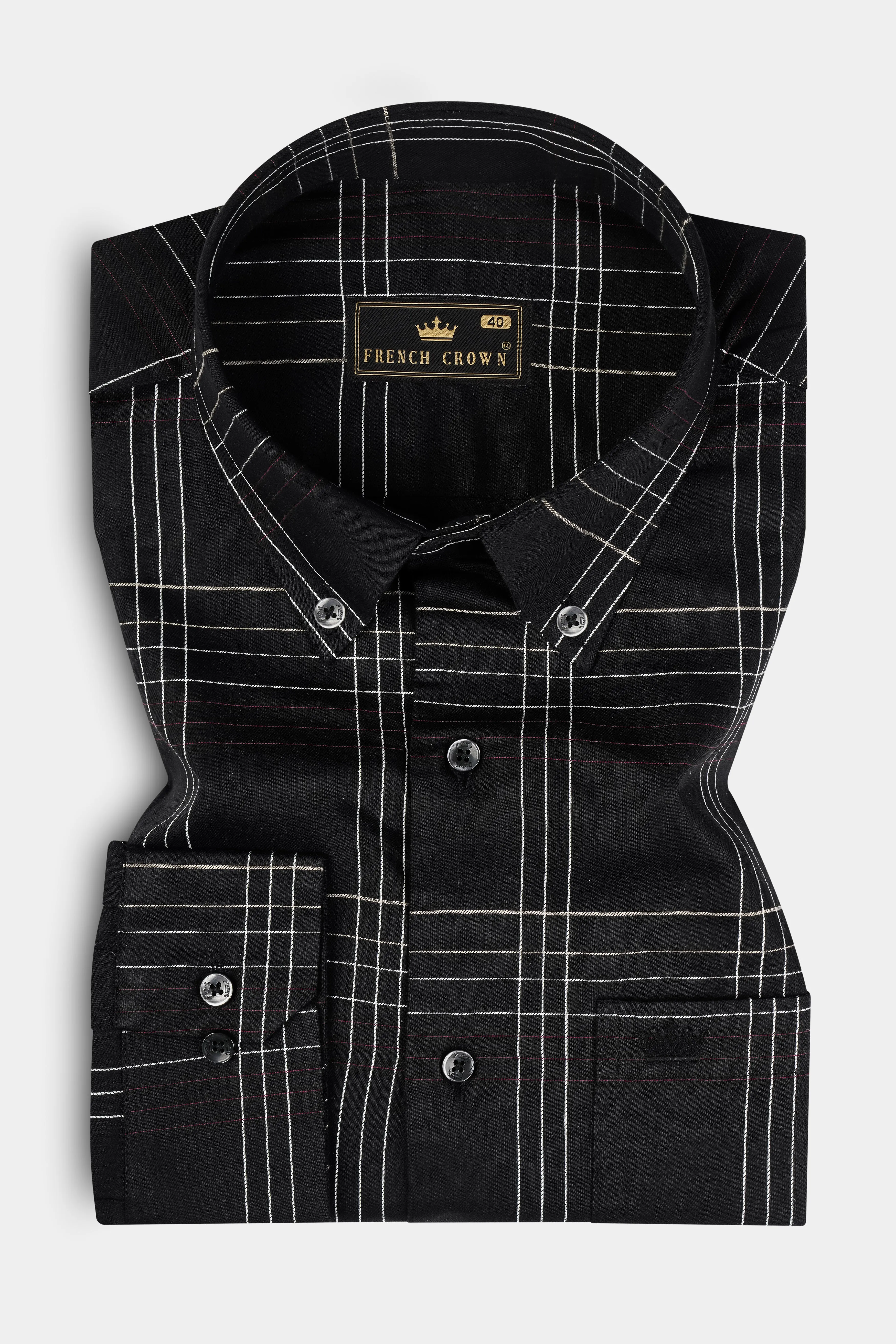 Jade Black Plaid Dobby Textured Premium Cotton Shirt sold by French Crown product image thumbnail 3