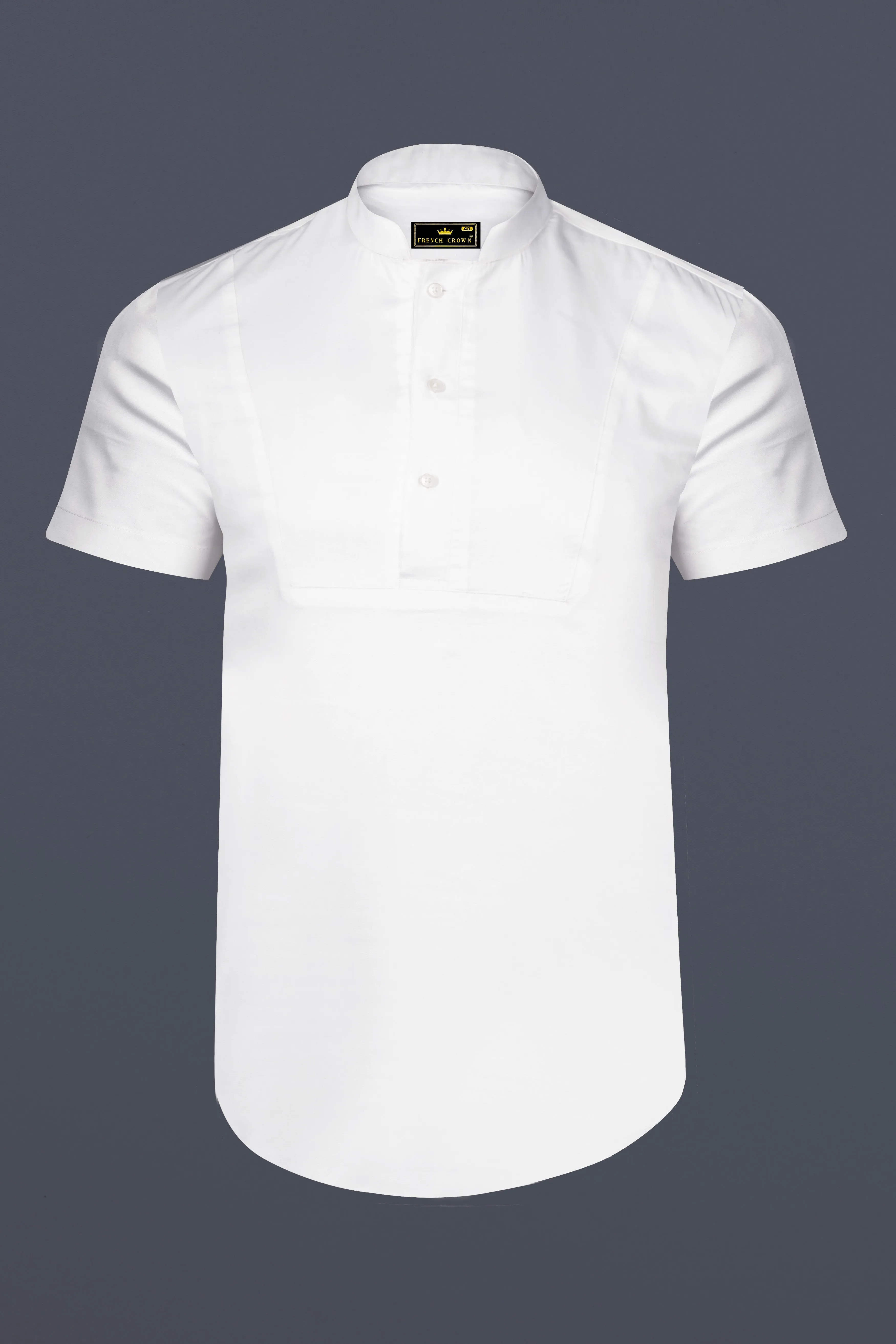 Biancoro-Bright White Subtle Sheen Super Soft Premium Cotton Casual Designer Shirt sold by French Crown product image thumbnail 2