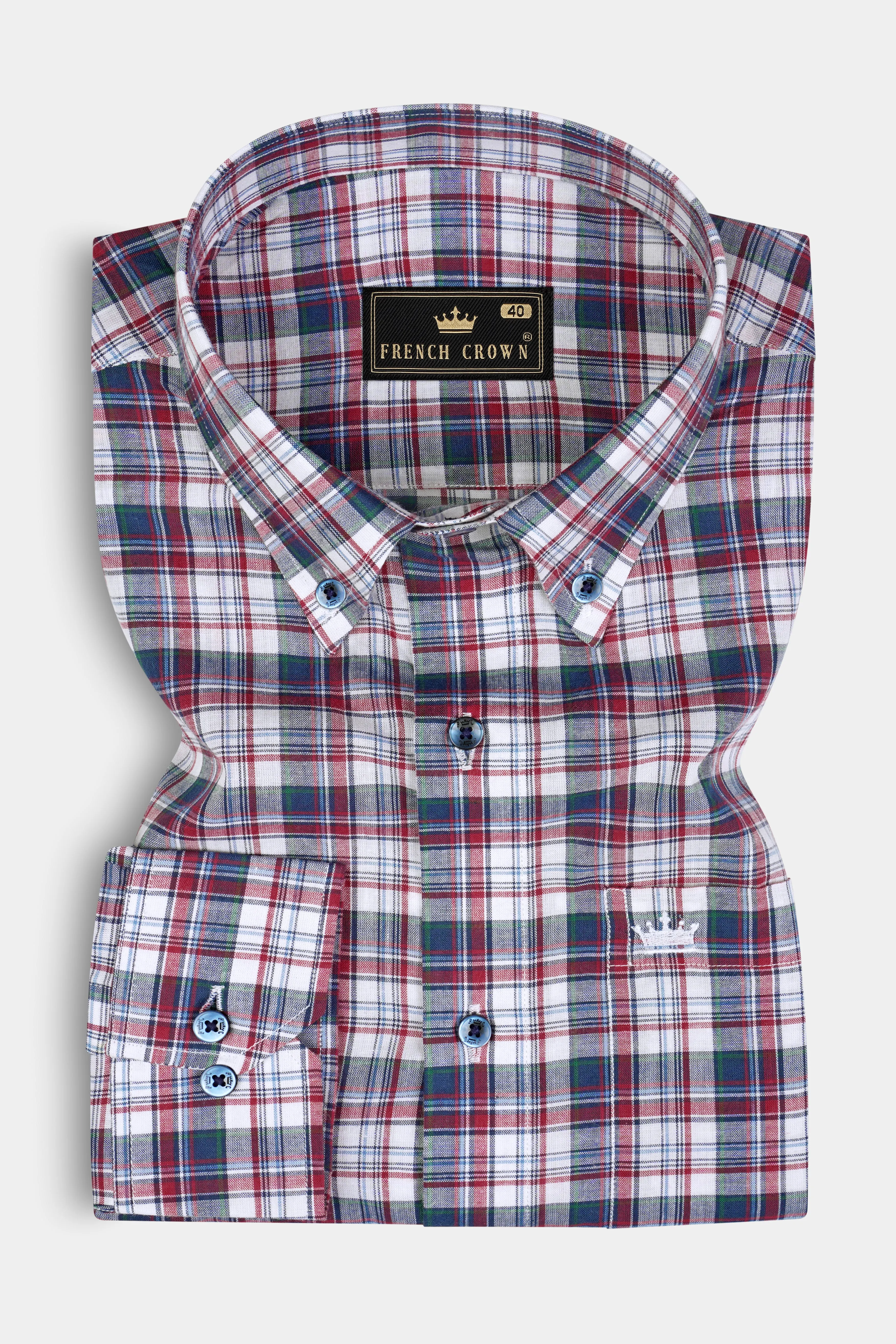 Rhino Blue with Stiletto Red Plaid Premium Cotton Shirt sold by French Crown product image thumbnail 3