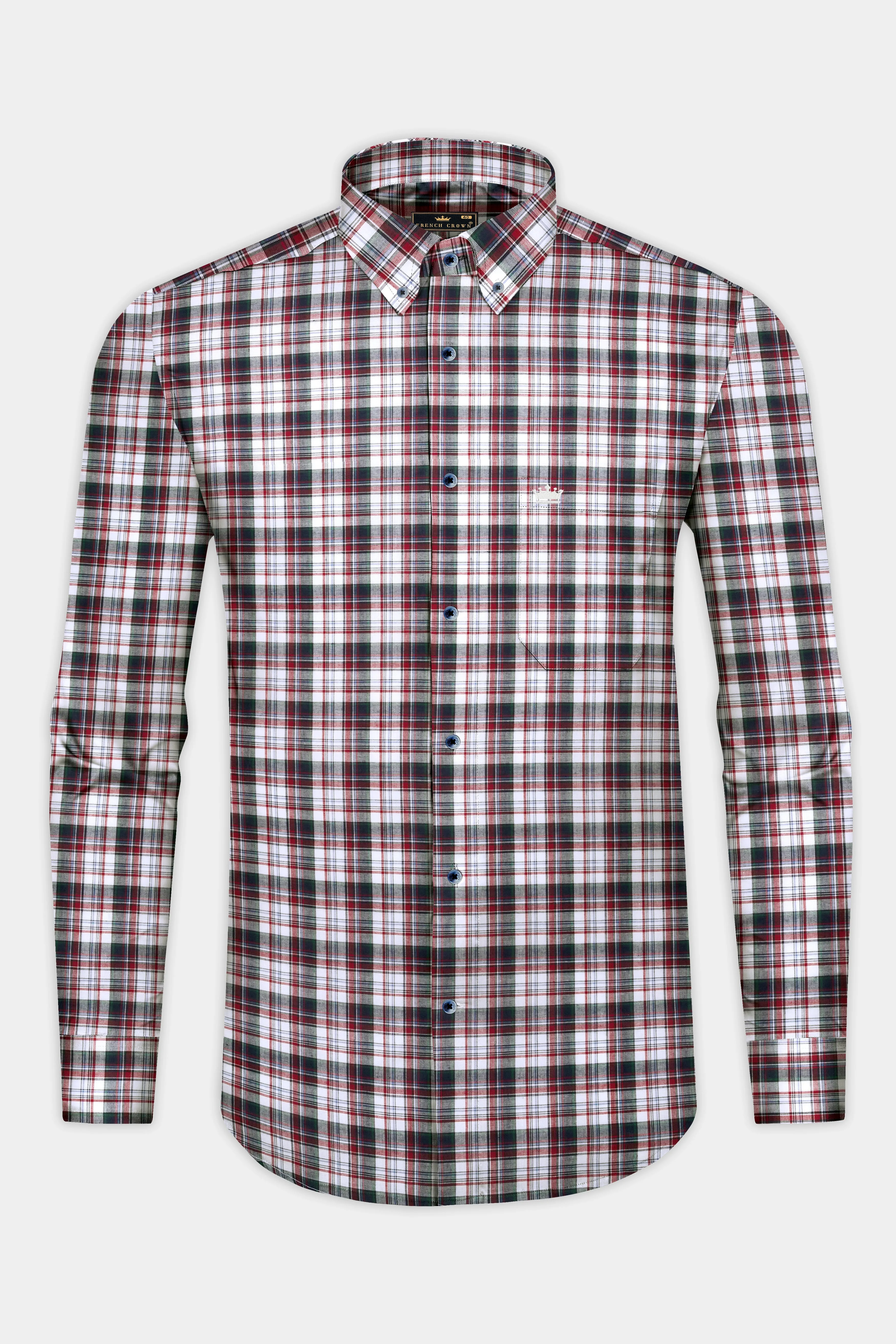 Rhino Blue with Stiletto Red Plaid Premium Cotton Shirt sold by French Crown product image thumbnail 4