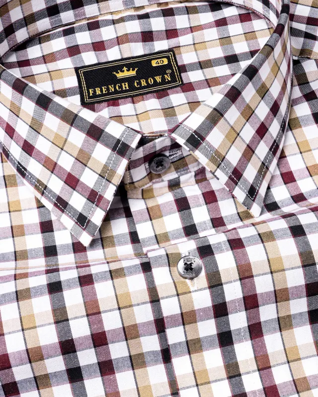 Bright White with Heathered Brown and Black Checkered Premium Cotton Shirt sold by French Crown
