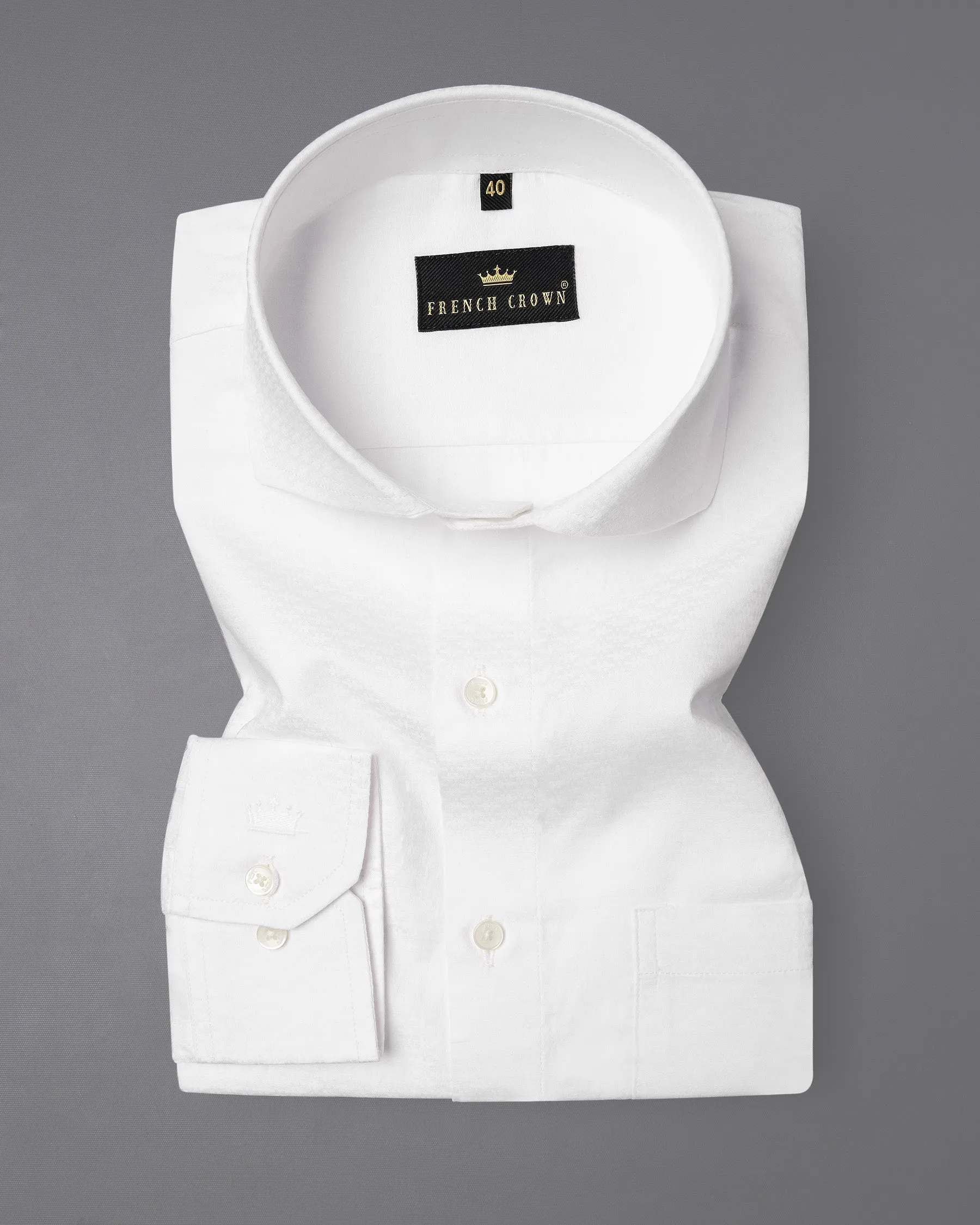 Bright White Dobby Textured Premium Giza Cotton Shirt sold by French Crown product image thumbnail 3