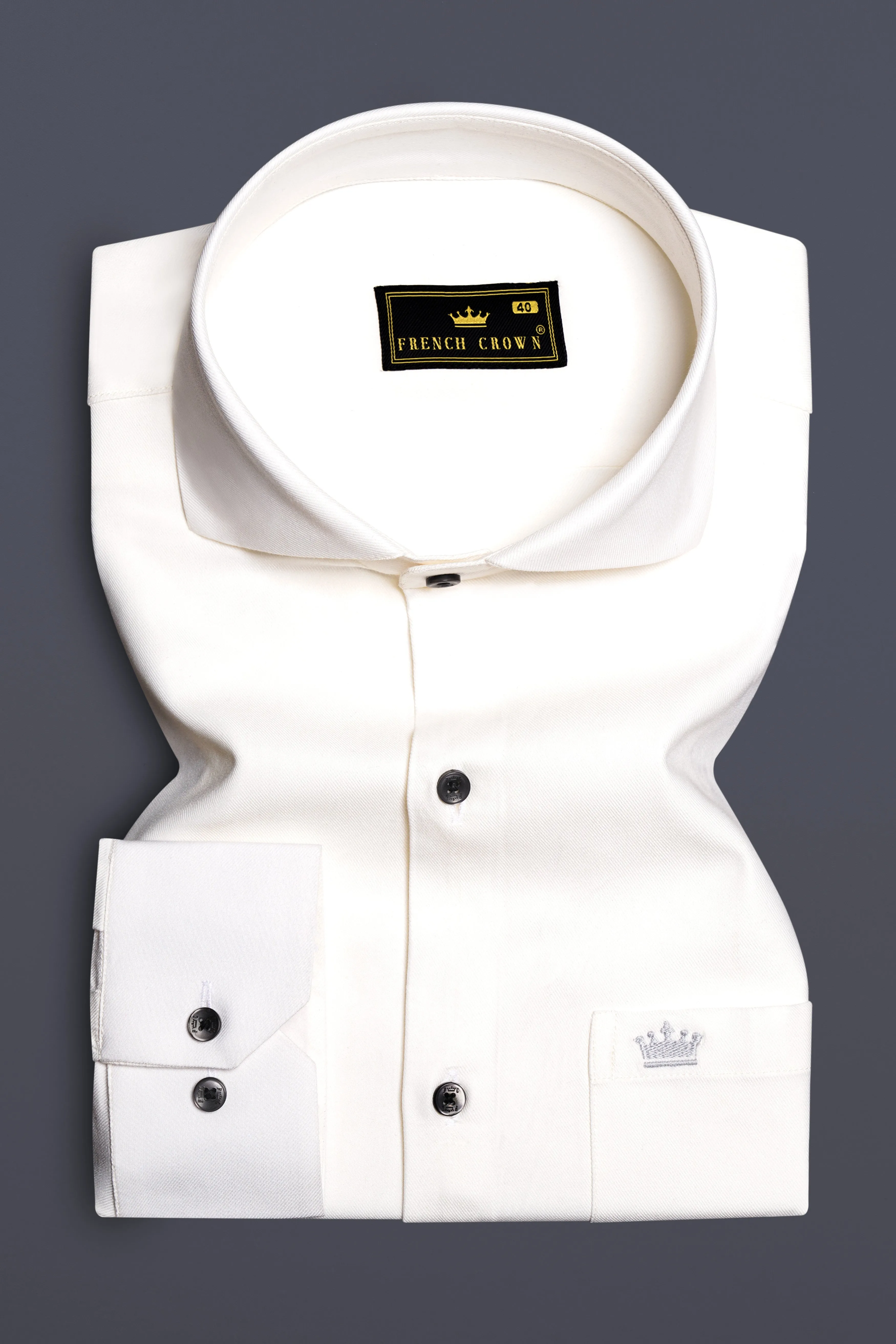 Glacial-Wisp White Solid Twill Premium Cotton Dress Shirt sold by French Crown product image thumbnail 3
