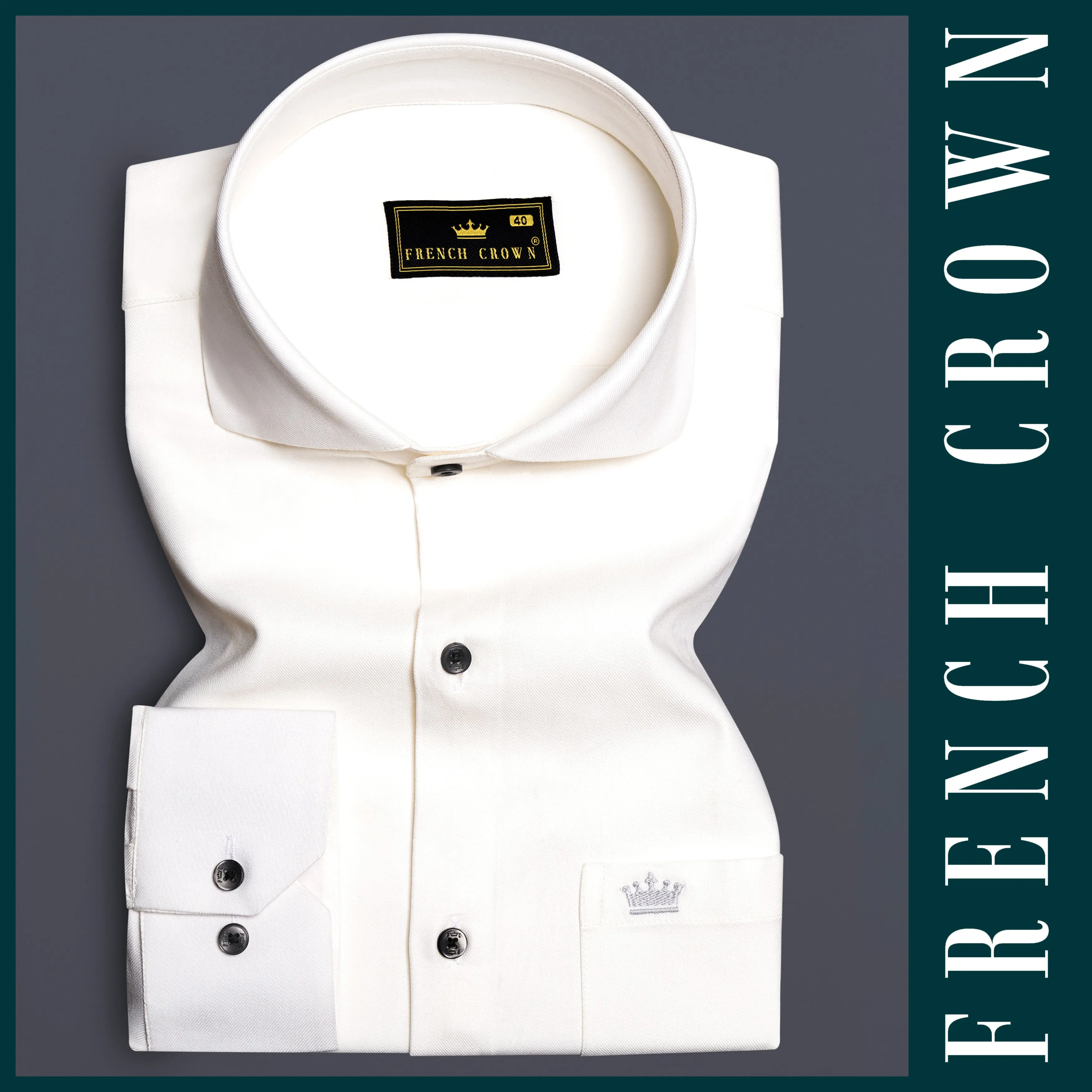 Glacial-Wisp White Solid Twill Premium Cotton Dress Shirt sold by French Crown product image thumbnail 5