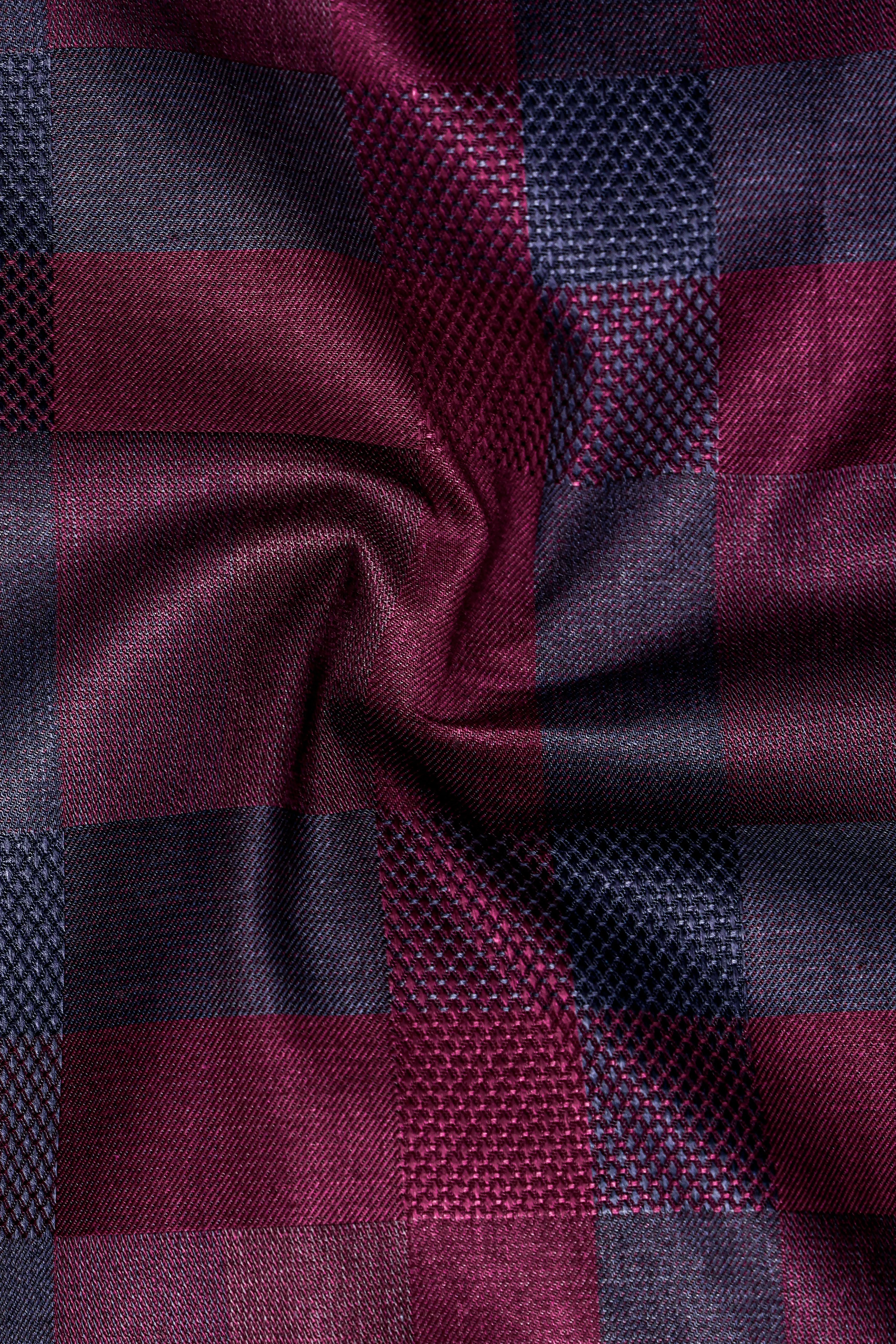Purply Blue with Magenta Red Plaid Jacquard Premium Cotton Shirt sold by French Crown product image thumbnail 3