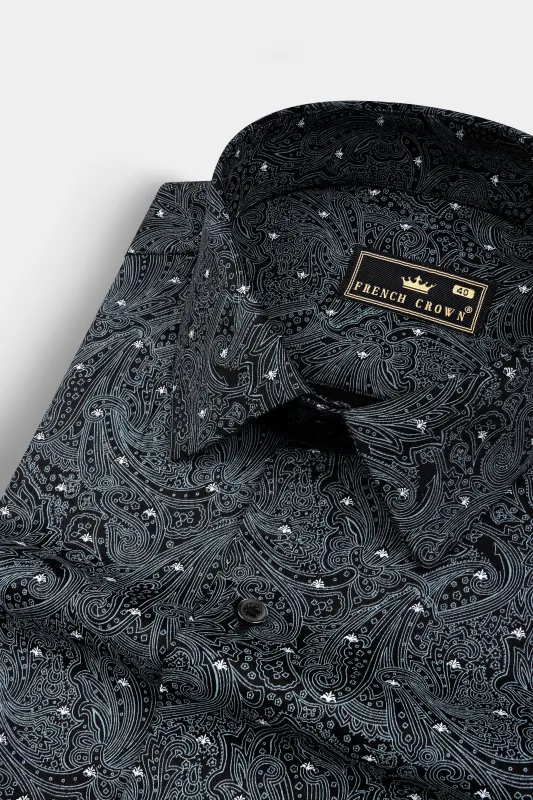 Jade Black Printed Subtle Sheen Super Soft Premium Cotton Shirt sold by French Crown