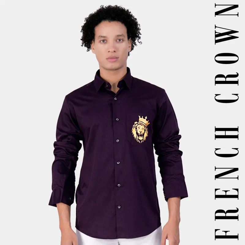 Melanzane Purple Lion Hand Painted Subtle Sheen Super Soft Premium Cotton Designer Shirt made by French Crown