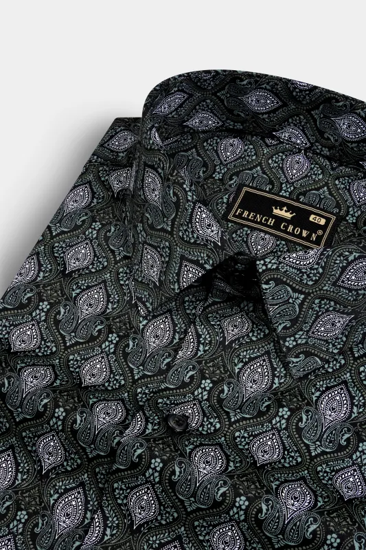 Jade Black And Cascade Green Printed Giza Cotton Shirt sold by French Crown