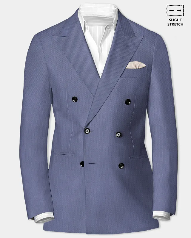 Zenith-Comet Gray Solid Wool Rich Double Breasted Slight Stretch Blazer sold by French Crown