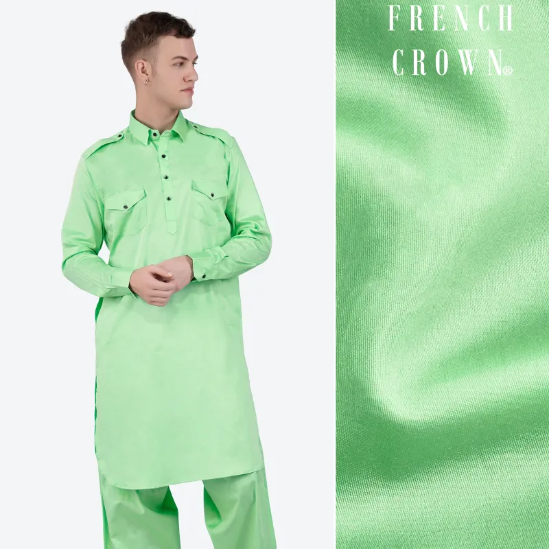 Celadon Green Subtle Sheen Super Soft Premium Cotton Pathani Kurta sold by French Crown