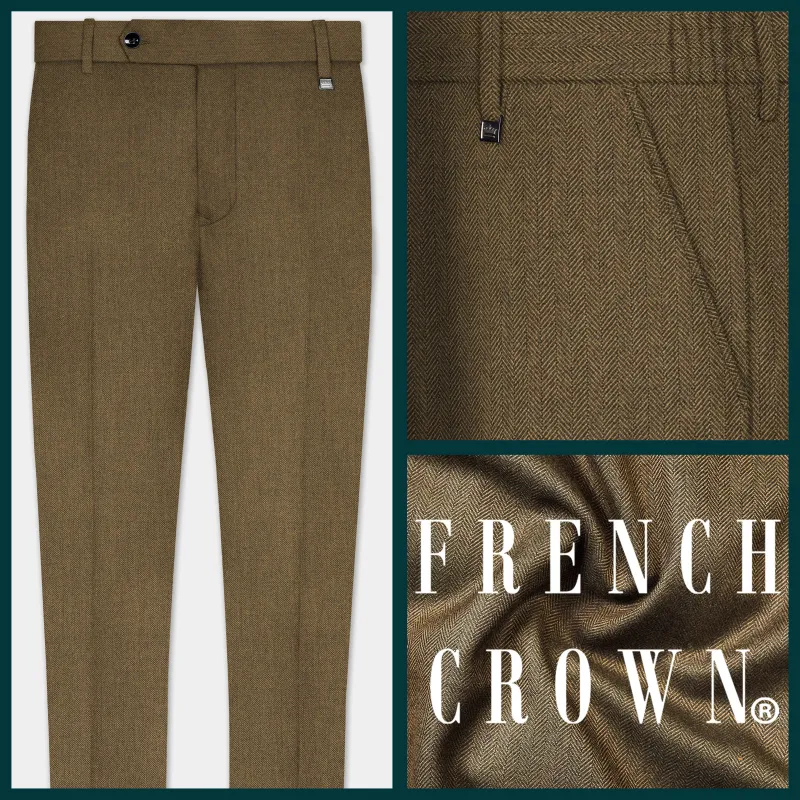 Bronze herringbone Plaid Tweed Stretchable Waistband Pant sold by French Crown