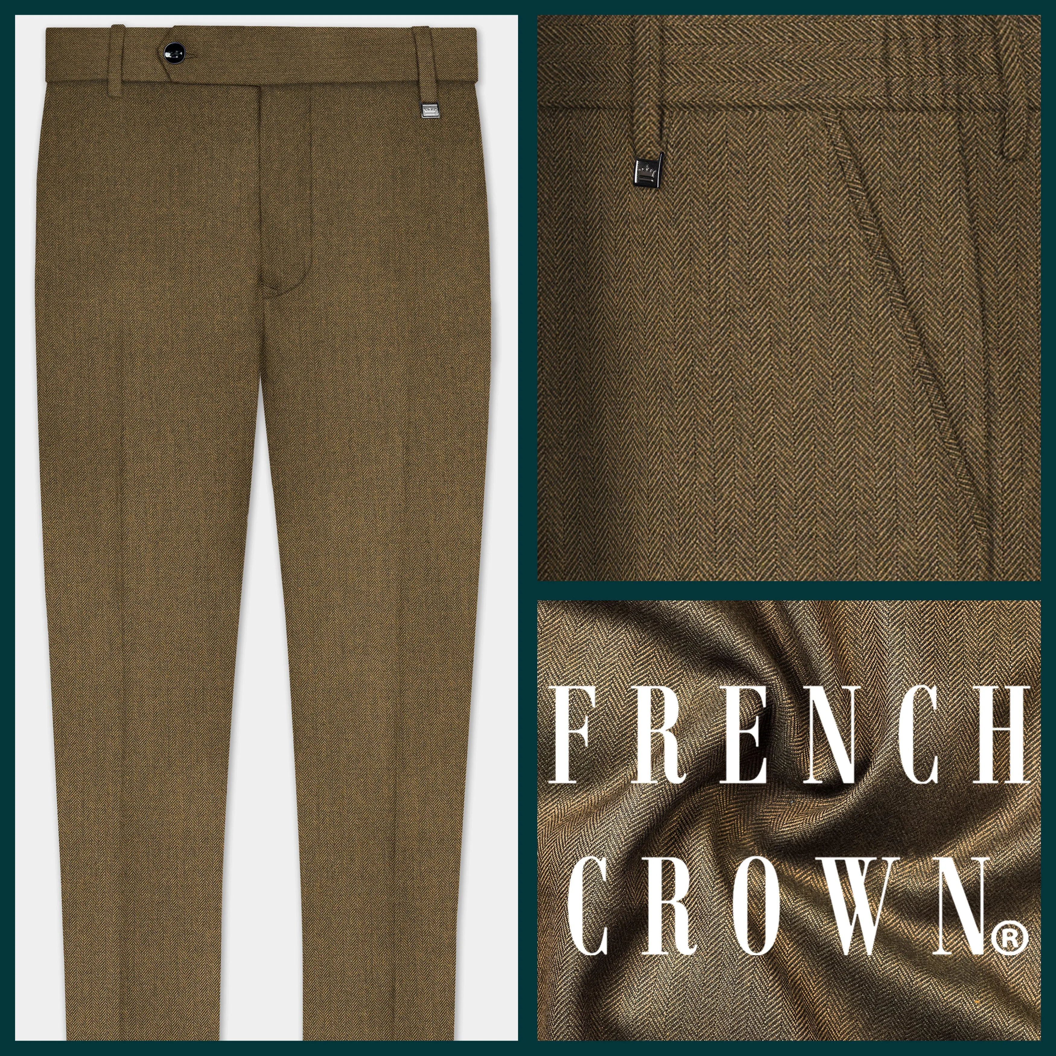 Bronze herringbone Plaid Tweed Stretchable Waistband Pant sold by French Crown