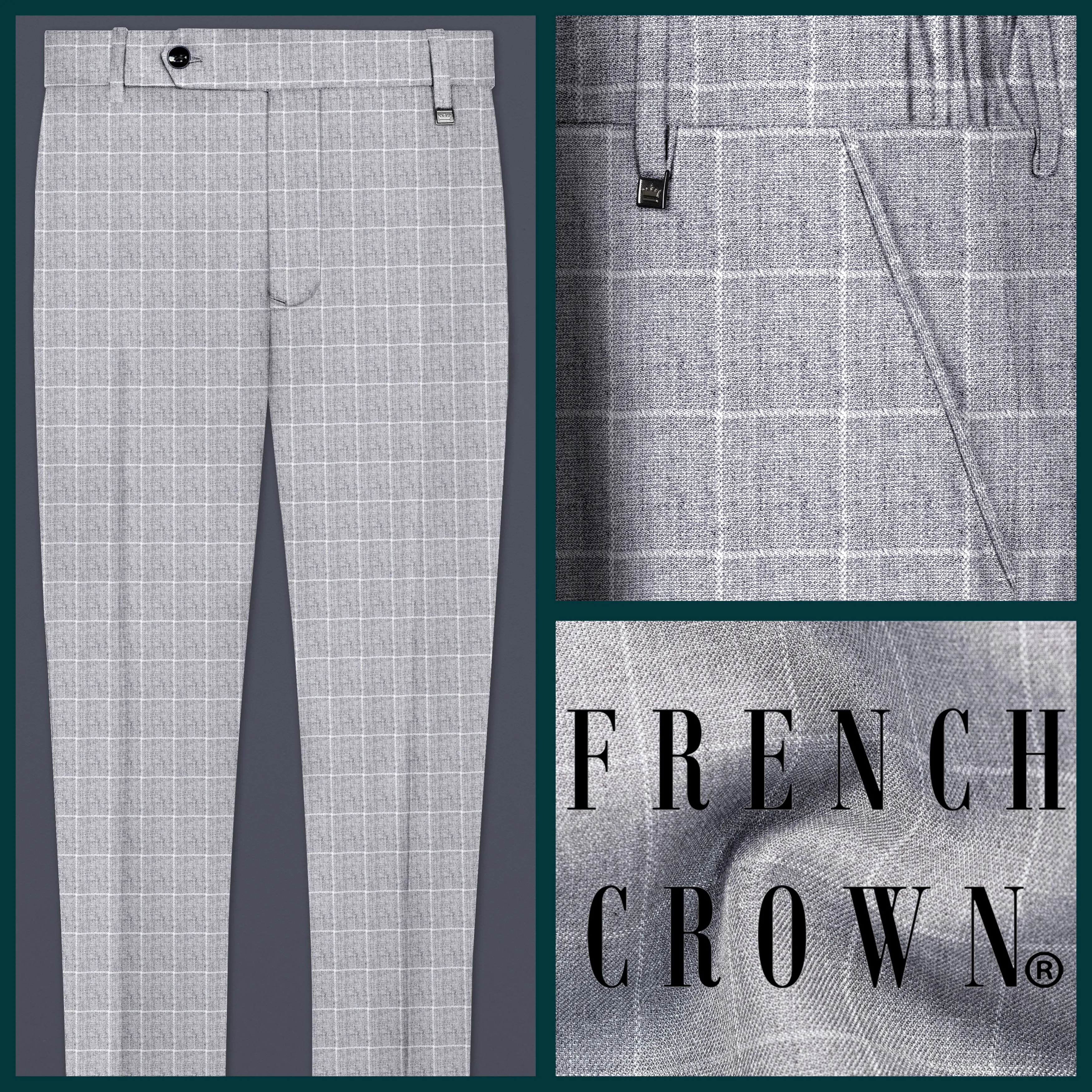 Heritage-Nobel Gray Plaid Wool Rich Stretchable Waistband Pant sold by French Crown