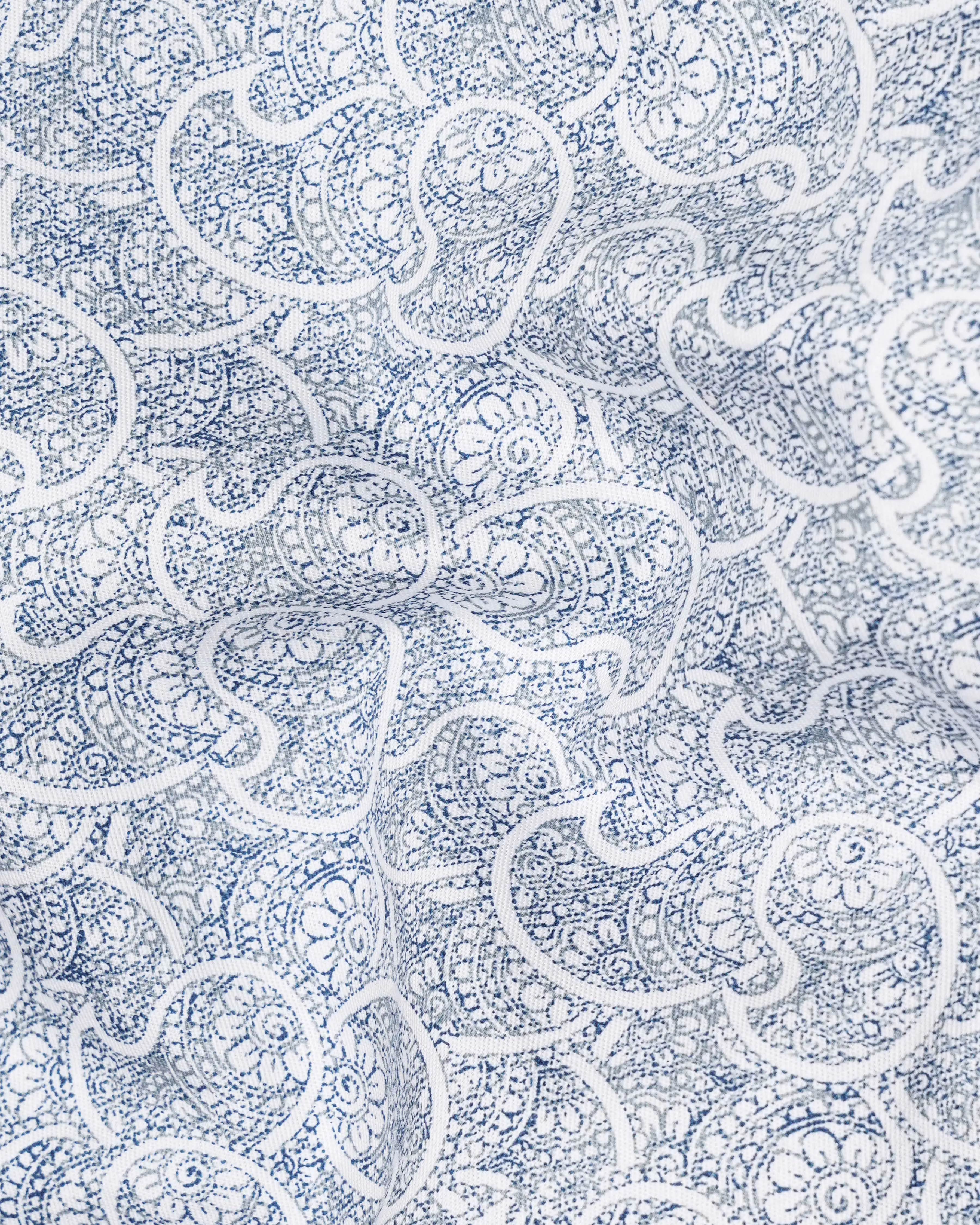Bright White with CloudBurst Blue Paisley Printed Premium Cotton Shirt sold by French Crown product image thumbnail 2