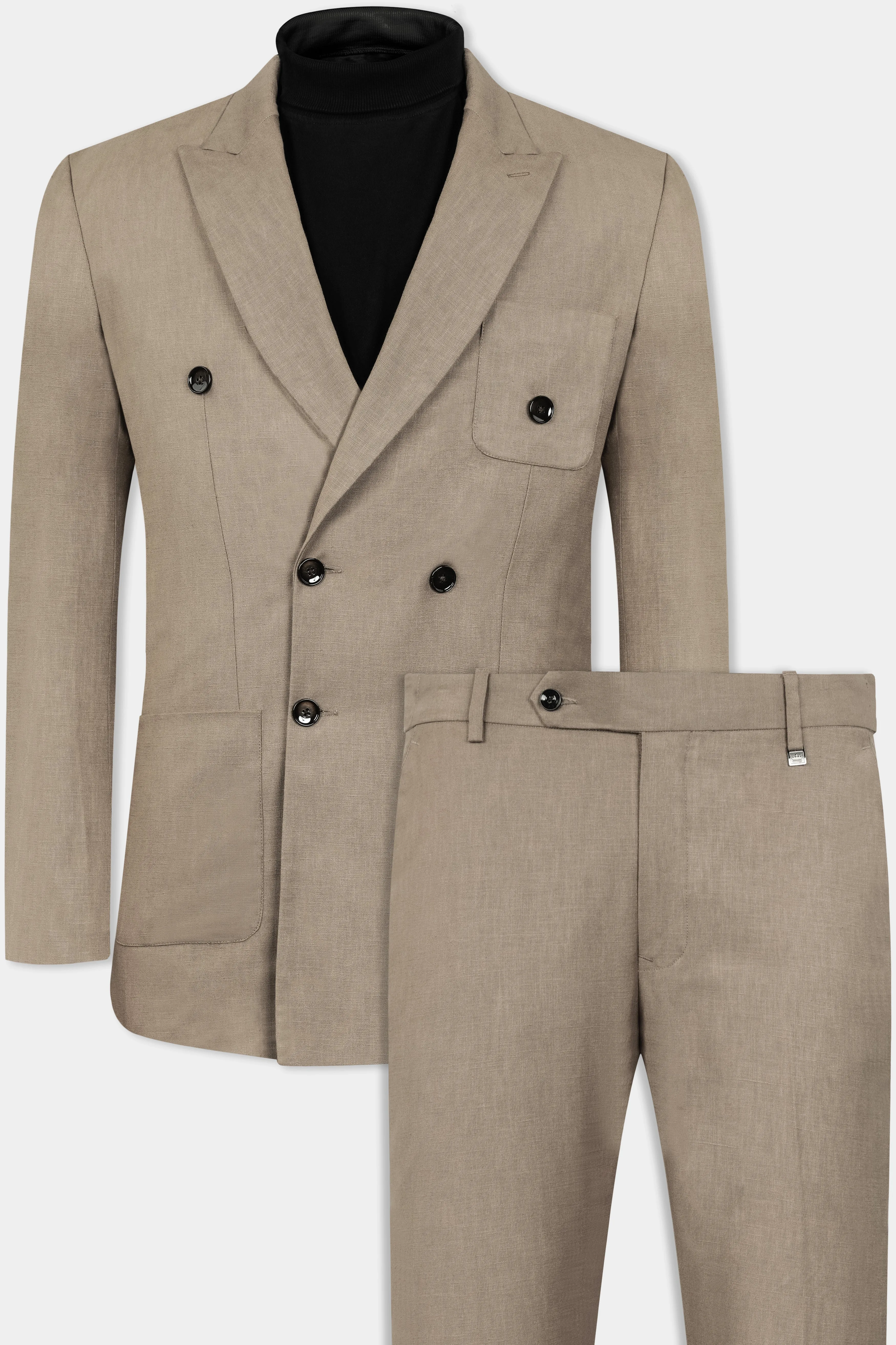 Oyster Brown Luxurious Linen Double Breasted Sports Suit sold by French Crown product image thumbnail 2