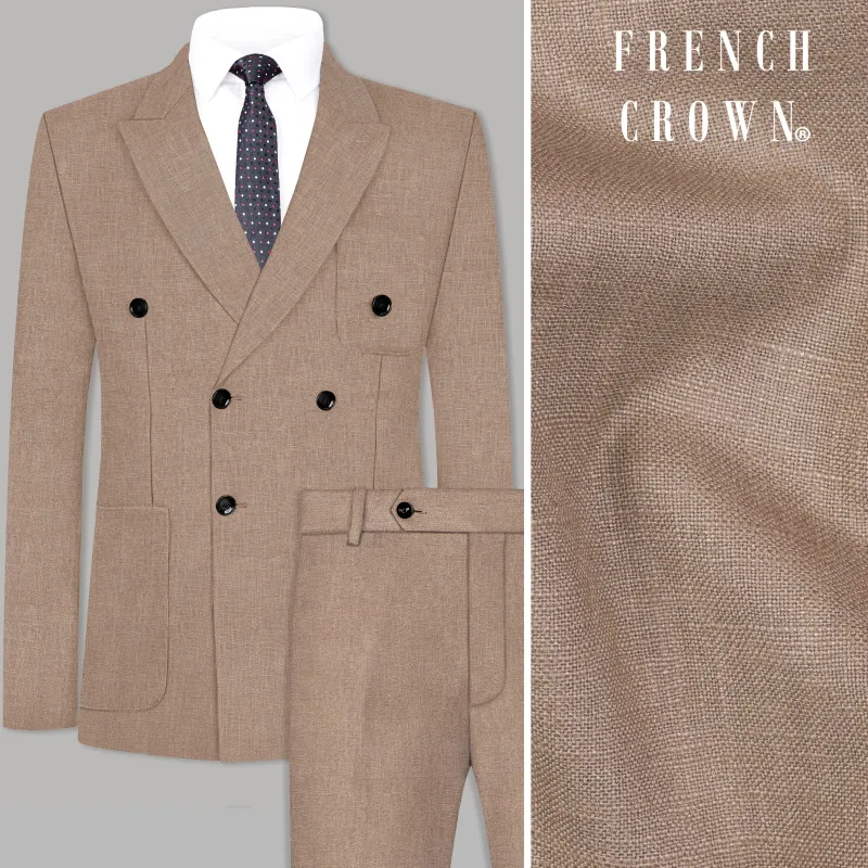Oyster Brown Luxurious Linen Double Breasted Sports Suit sold by French Crown