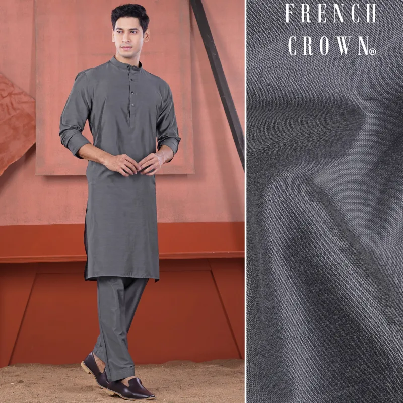 Fuscous Gray Subtle Sheen Viscose Kurta Set sold by French Crown