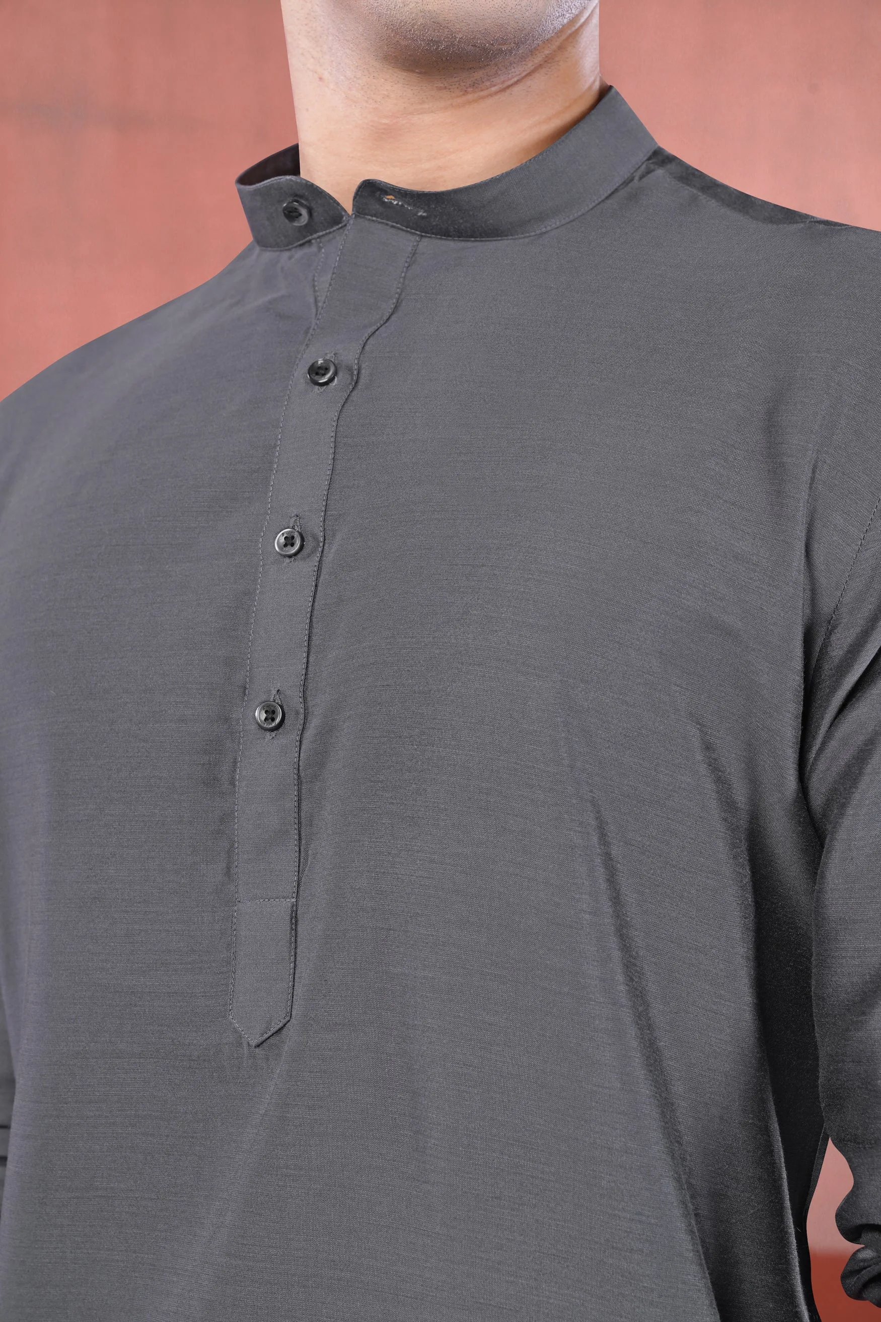 Fuscous Gray Subtle Sheen Viscose Kurta Set sold by French Crown product image thumbnail 4