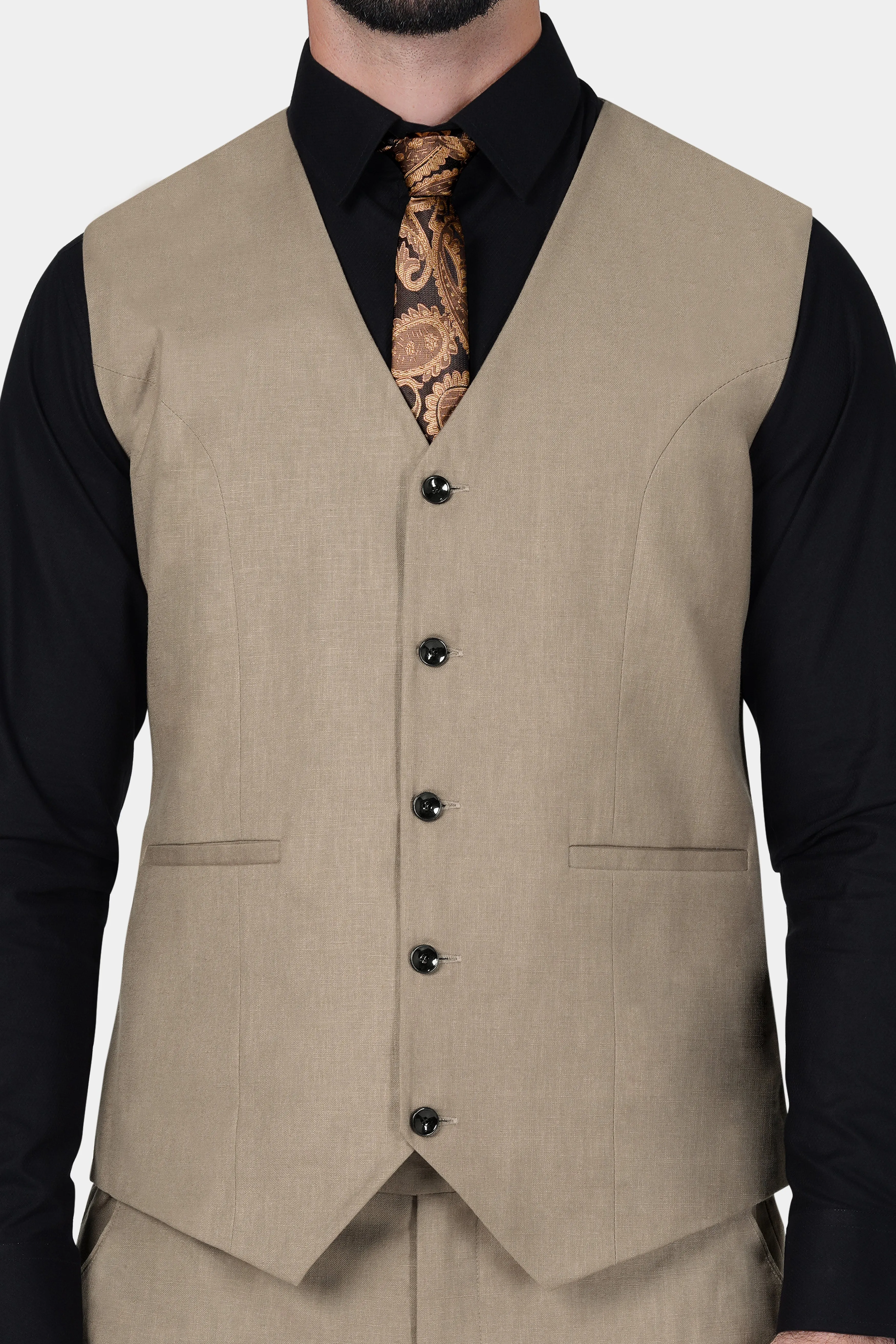 Oyster Brown Luxurious Linen Waistcoat sold by French Crown product image thumbnail 2
