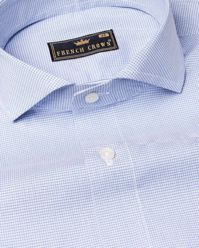 Dark Cerulean Blue and White Checkered Premium Cotton Shirt sold by French Crown