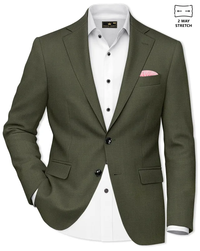 Virenzo-Rifle Green Luxurious Linen Single Breasted Stretchable traveler Blazer sold by French Crown