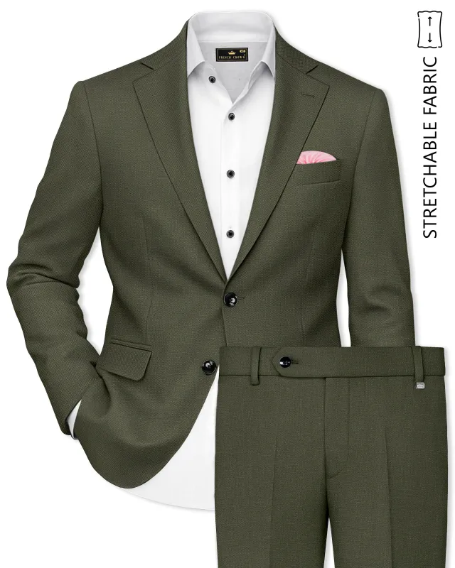 Virenzo-Rifle Green Luxurious Linen Single Breasted Stretchable traveler Suit made by French Crown