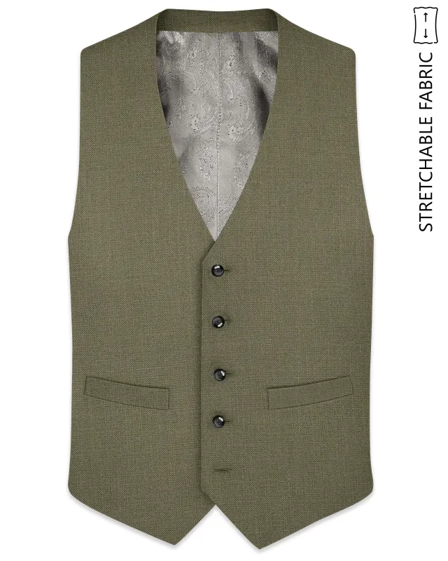 Zyren-Finch Green Luxurious Linen Stretchable Waistcoat sold by French Crown