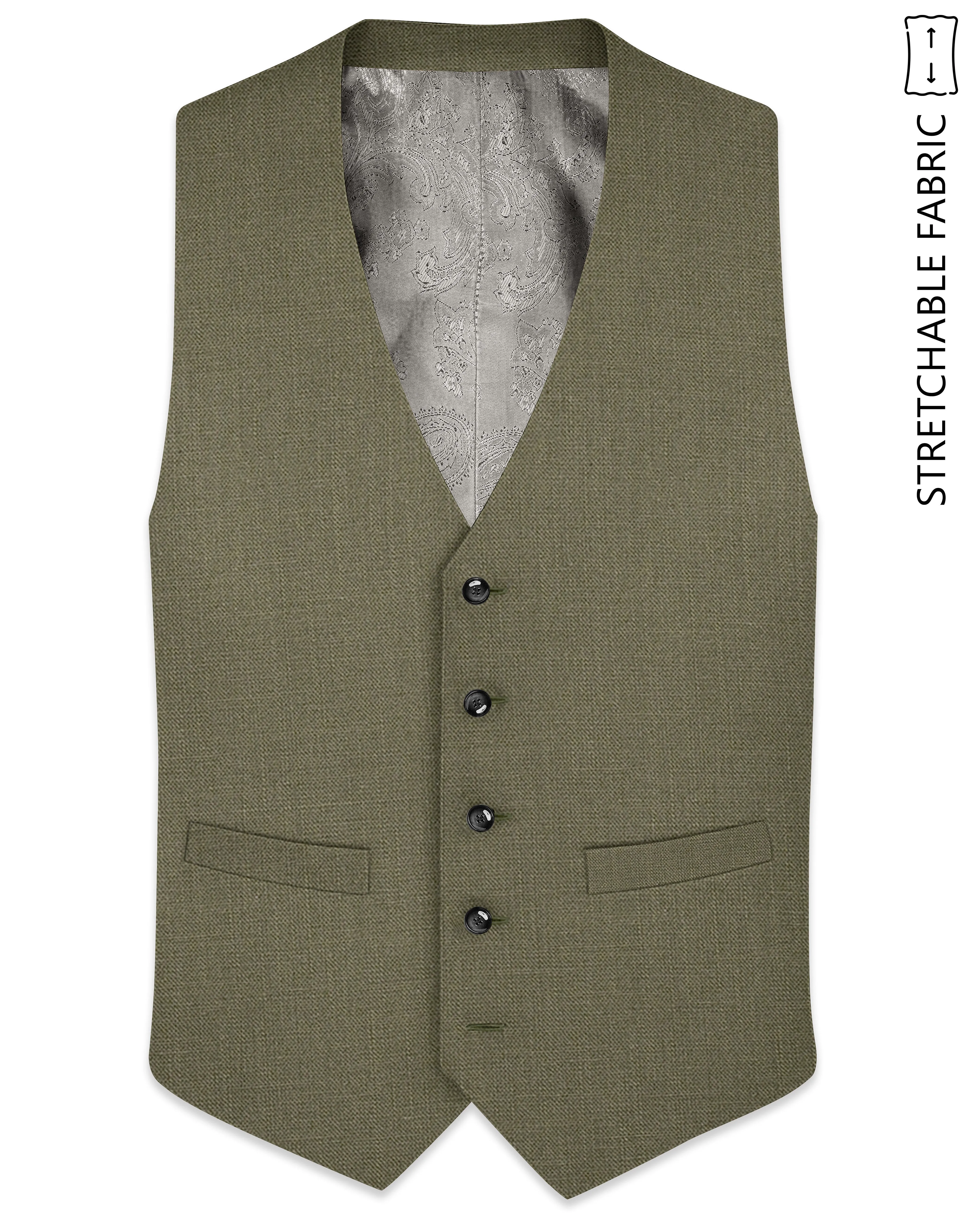 Zyren-Finch Green Luxurious Linen Stretchable Waistcoat sold by French Crown