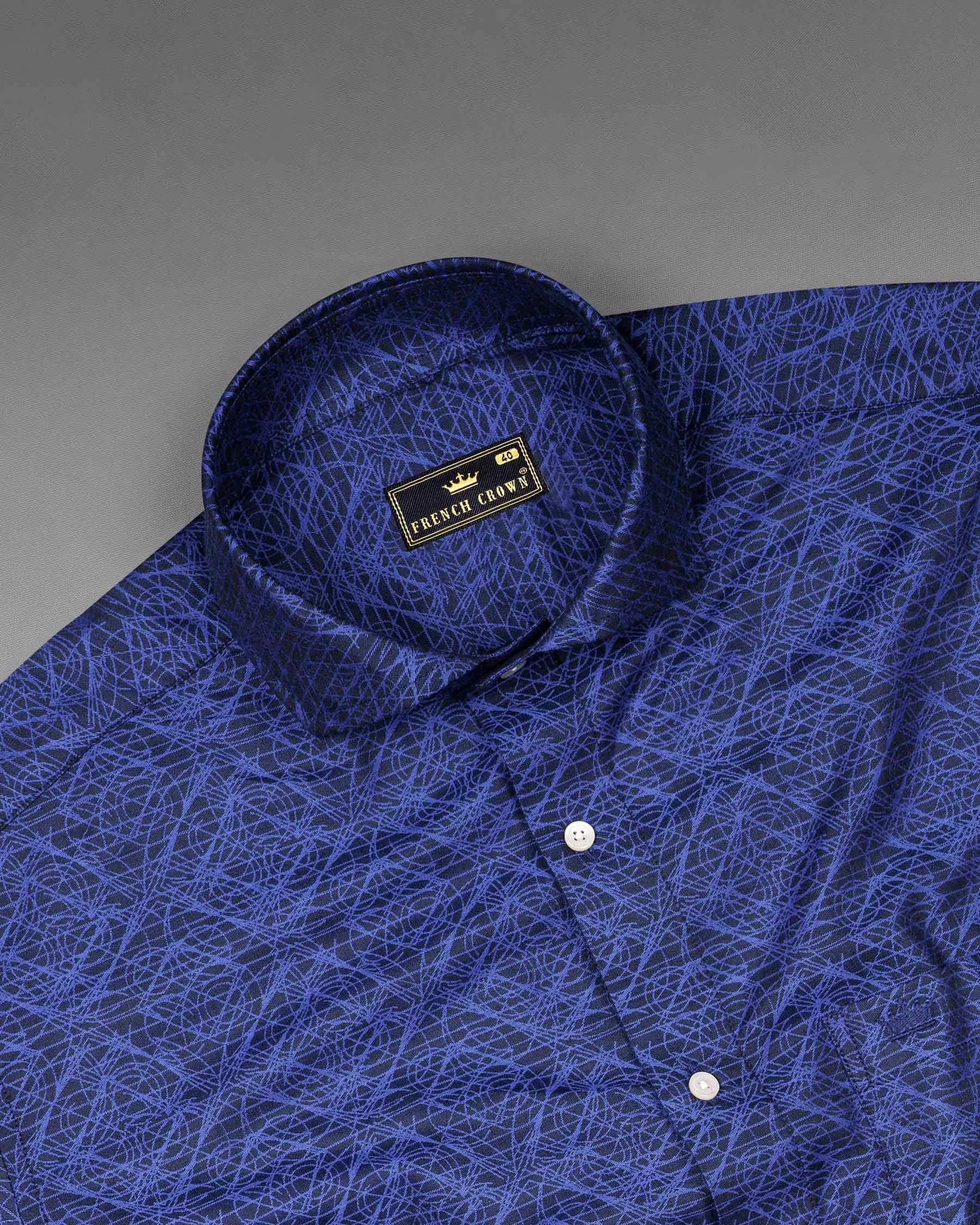 Sapphire Blue Scribbled Jacquard Textured Premium Giza Cotton Shirt sold by French Crown product image thumbnail 4