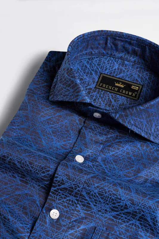 Sapphire Blue Scribbled Jacquard Textured Premium Giza Cotton Shirt sold by French Crown