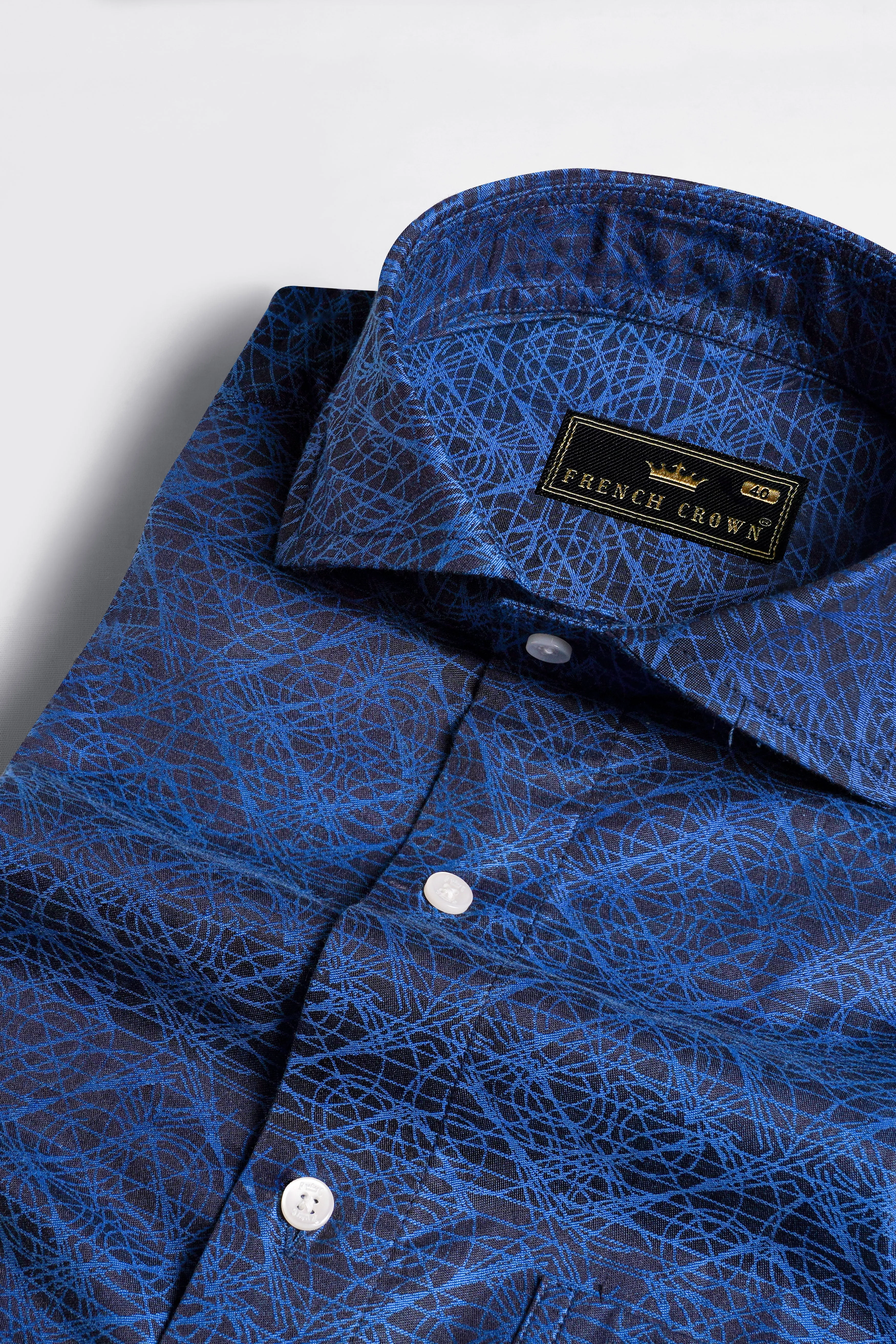 Sapphire Blue Scribbled Jacquard Textured Premium Giza Cotton Shirt sold by French Crown