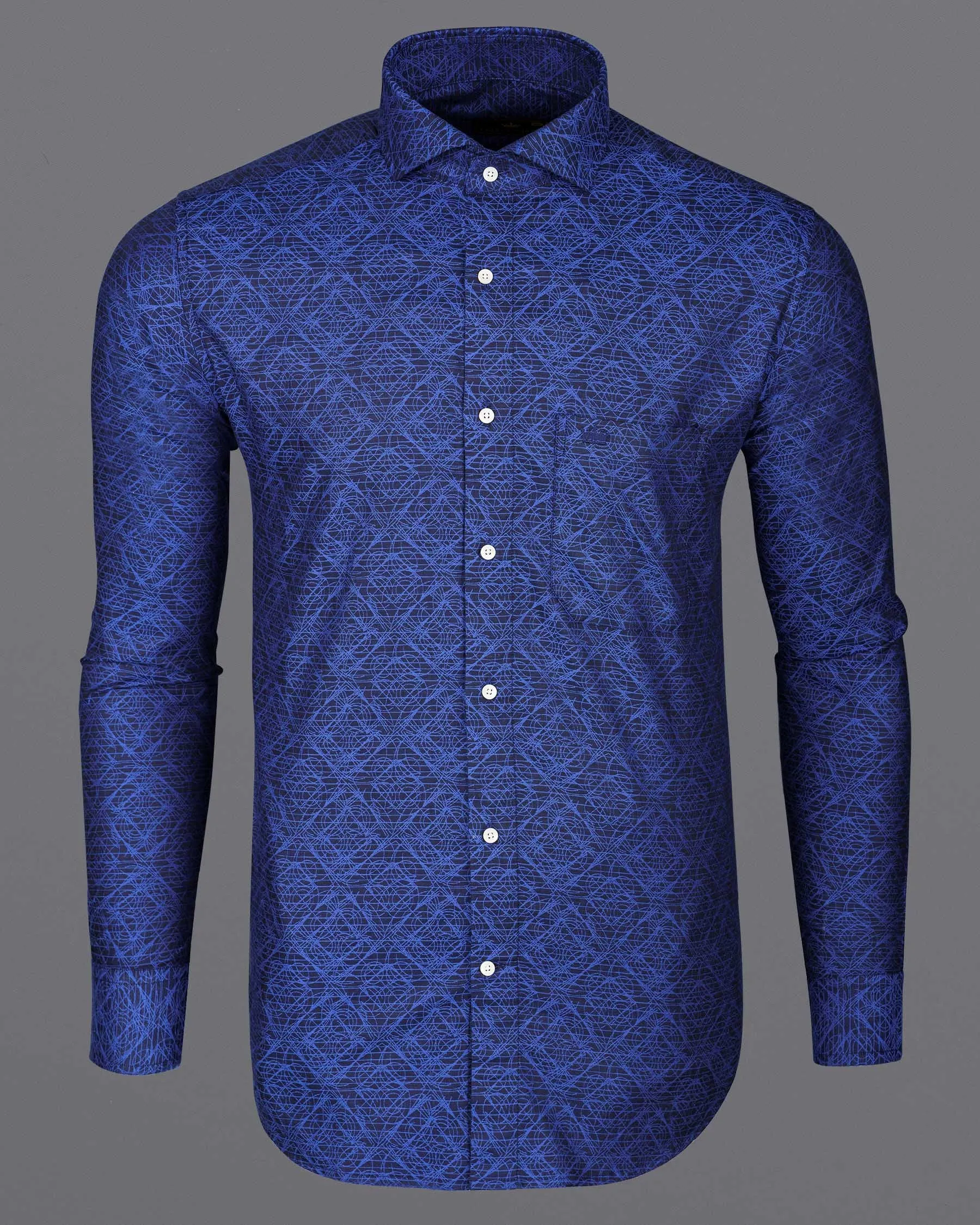 Sapphire Blue Scribbled Jacquard Textured Premium Giza Cotton Shirt sold by French Crown product image thumbnail 5