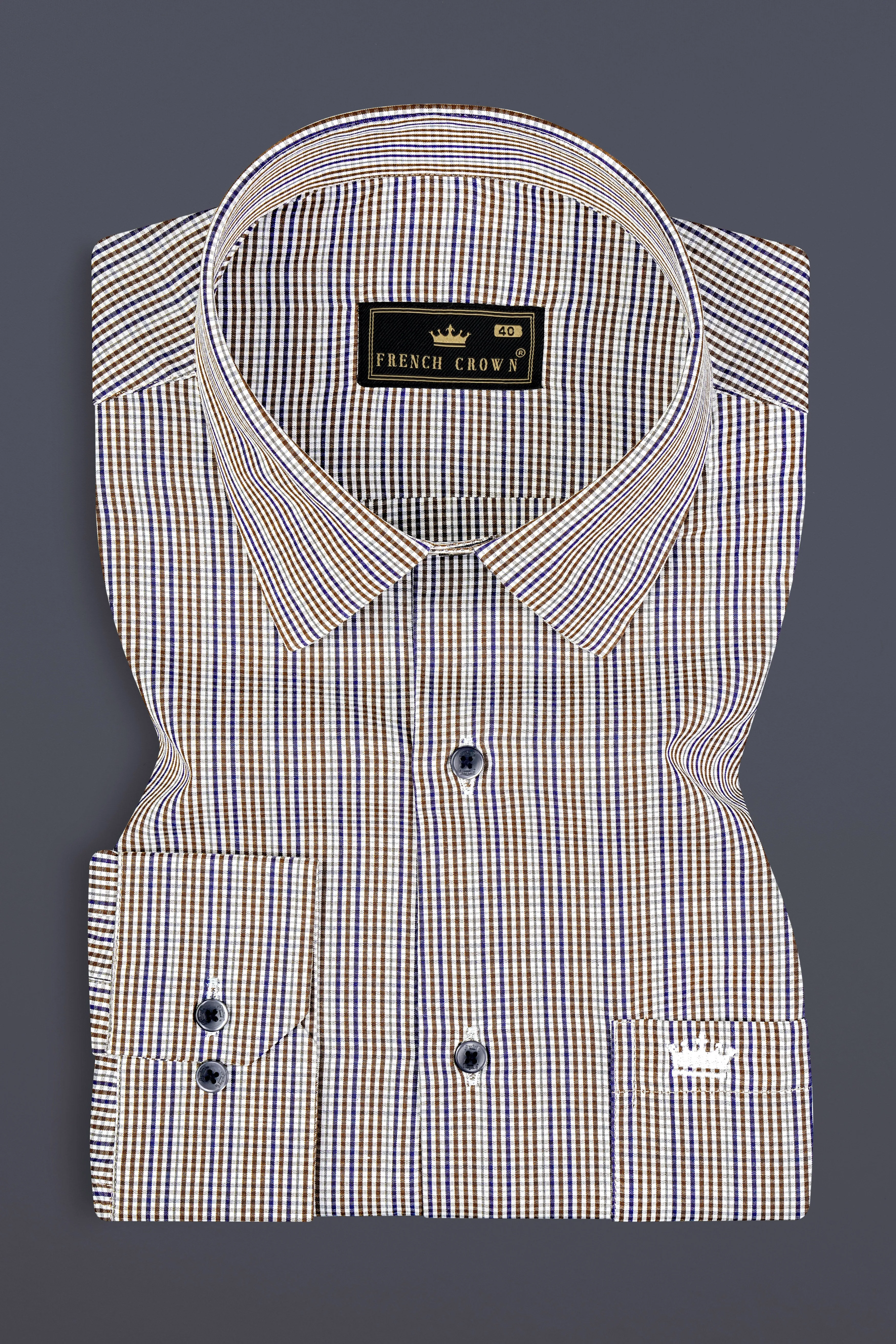 Taupe Brown And Twilight Purple Printed Premium Giza Cotton Shirt sold by French Crown product image thumbnail 3